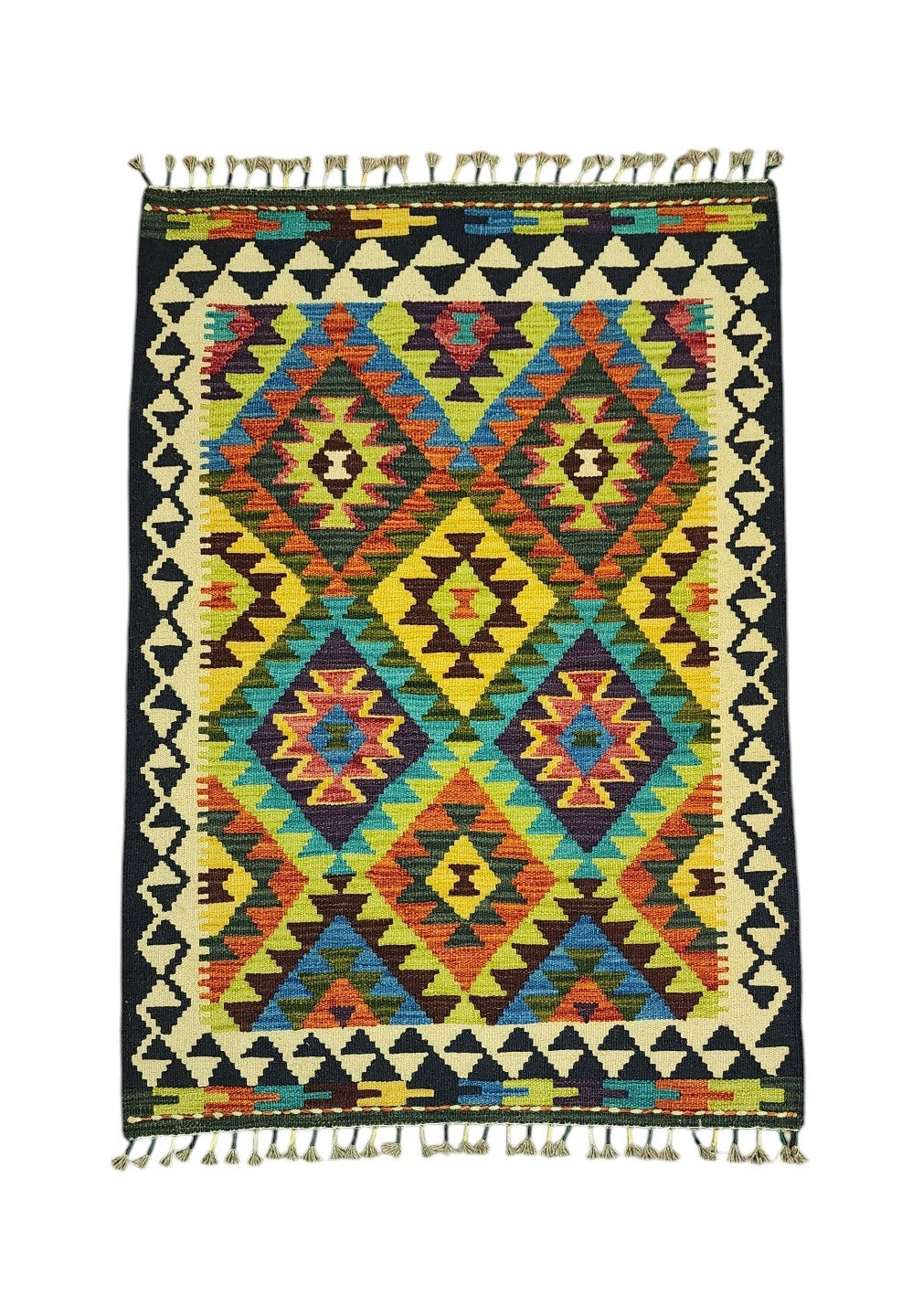 Hand-Woven Afghani Kilim Wool Rug 2'10" x 4'1"