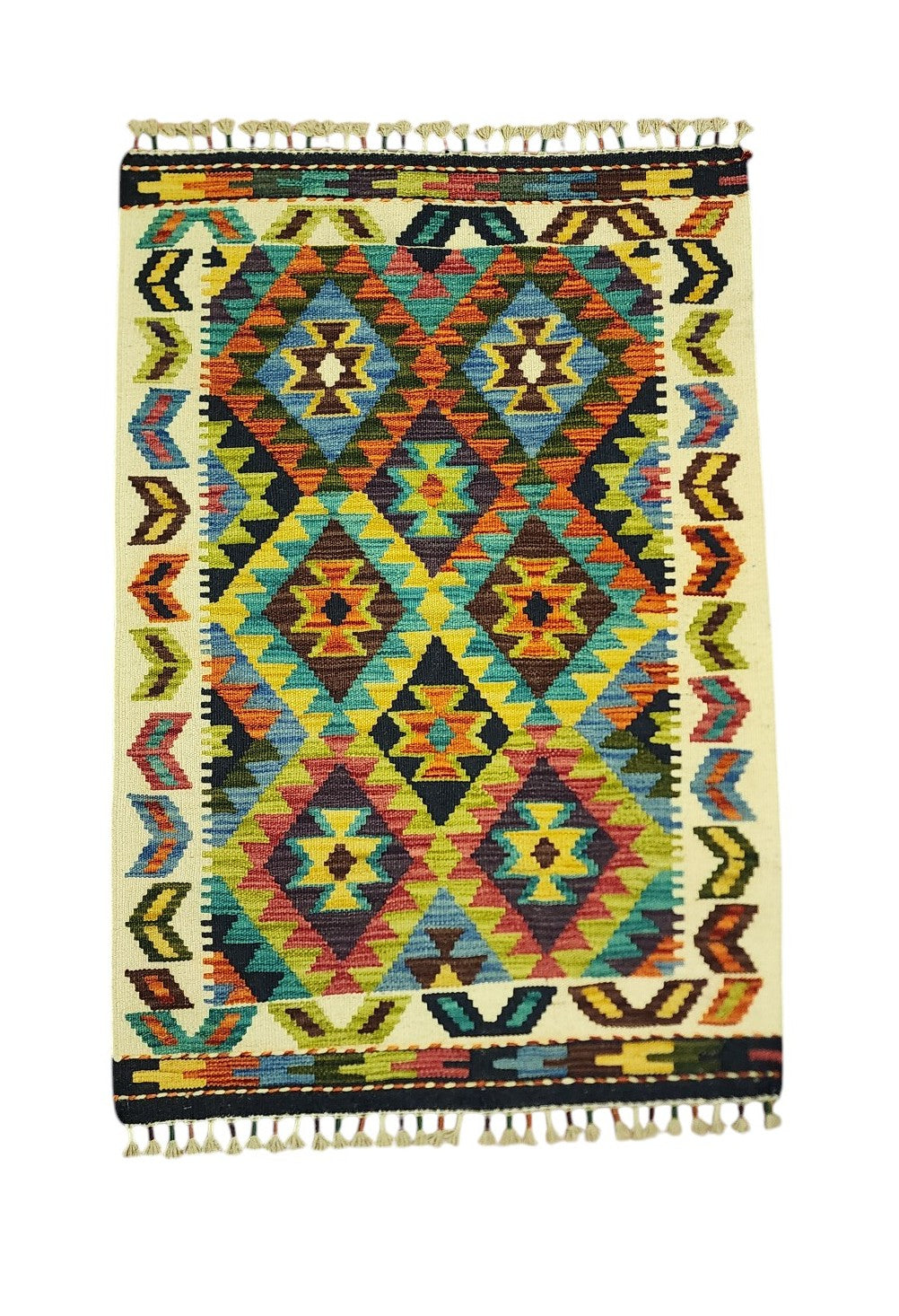 Hand-Woven Afghani Kilim Wool Rug 2'10" x 4'2"