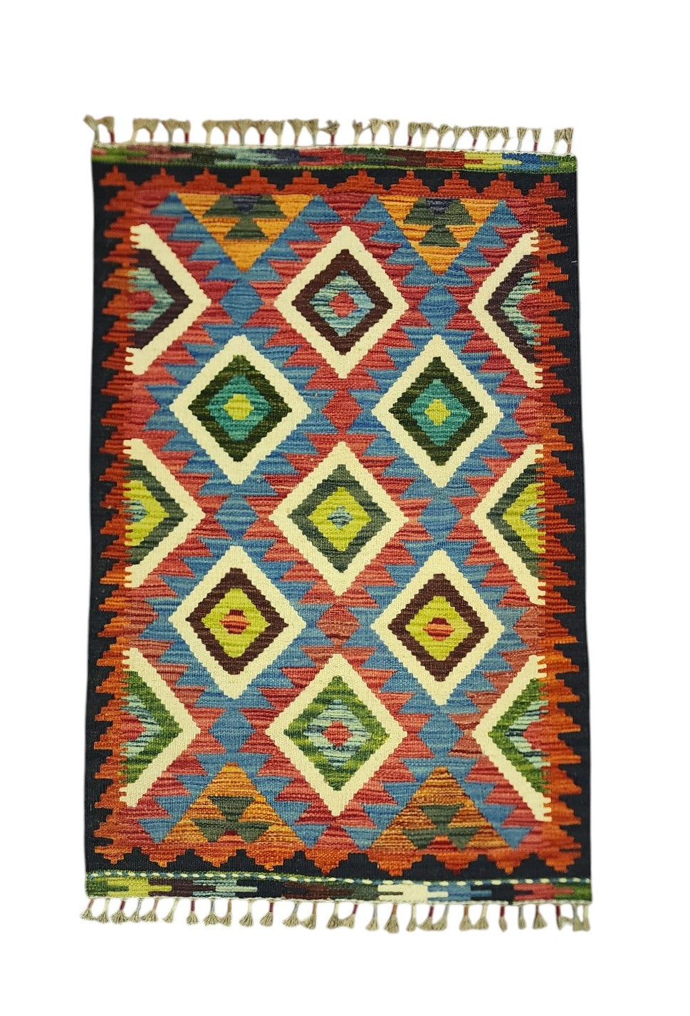 Hand-Woven Afghani Kilim Wool Rug 2'8" x 4'1"