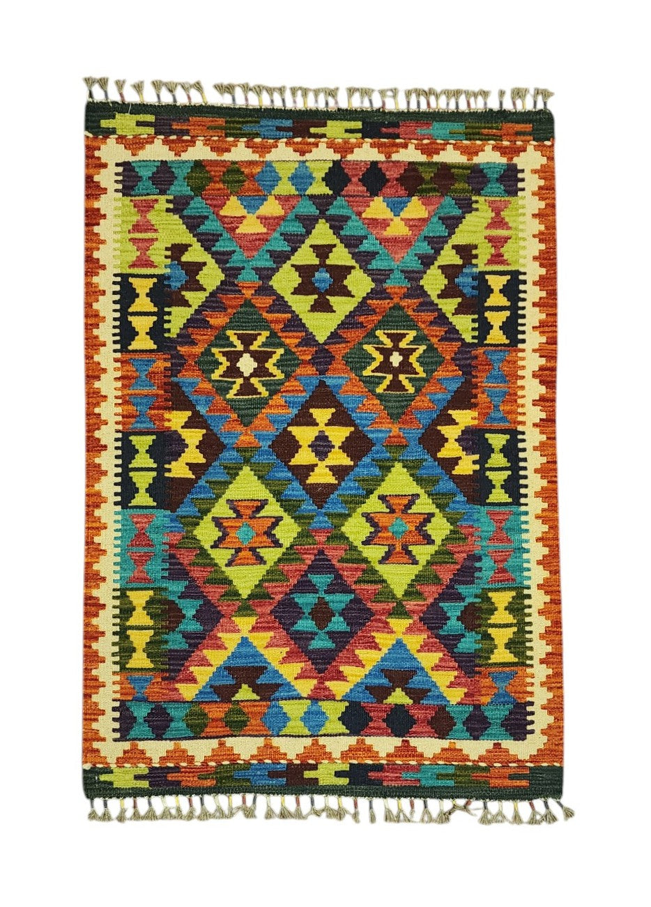 Hand-Woven Afghani Kilim Wool Rug 2'9" x 4'
