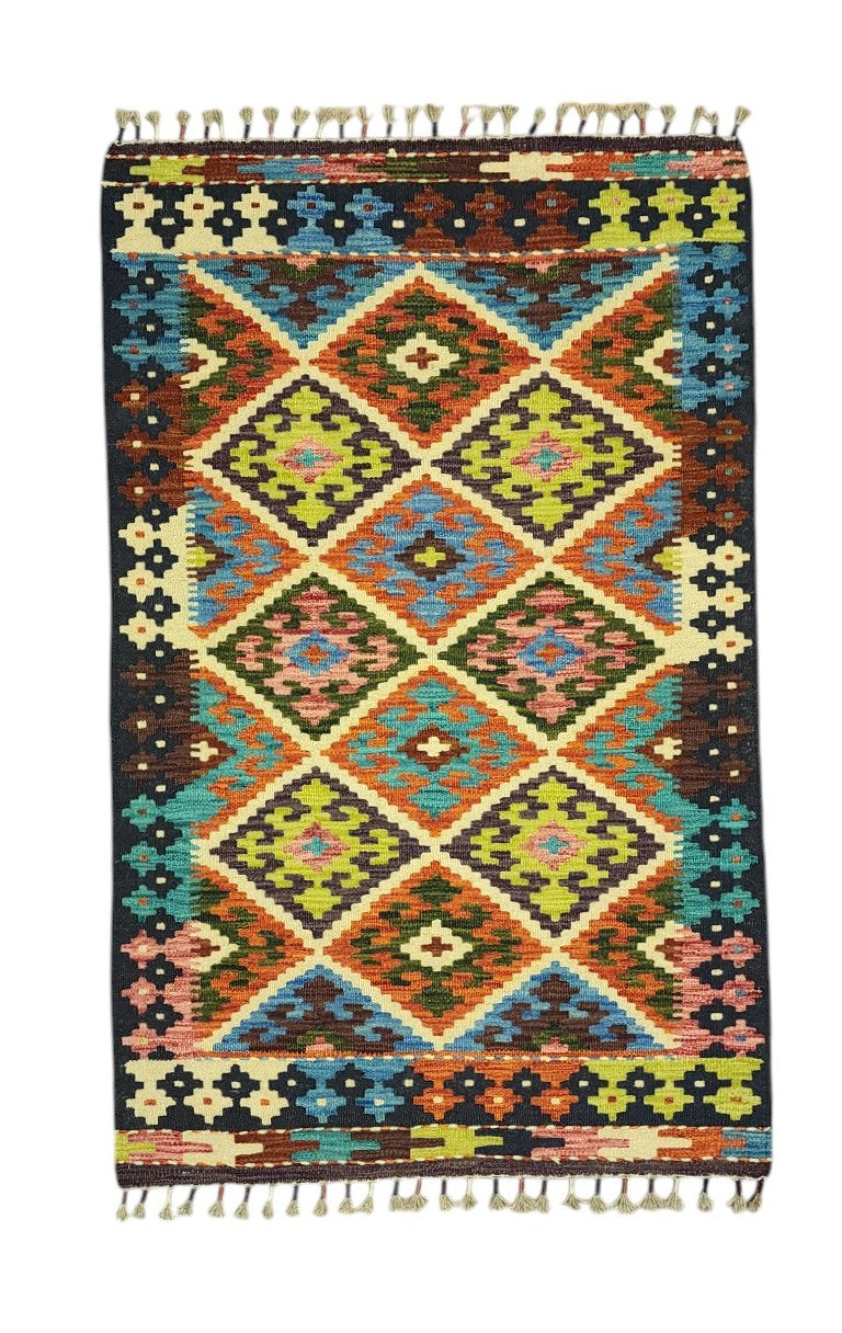 Hand-Woven Afghani Kilim Wool Rug 2'9" x 4'