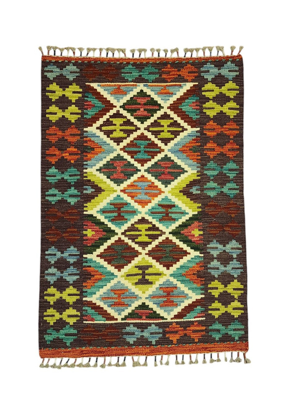 Hand-Woven Afghani Kilim Wool Rug 2'8" x 3'11"