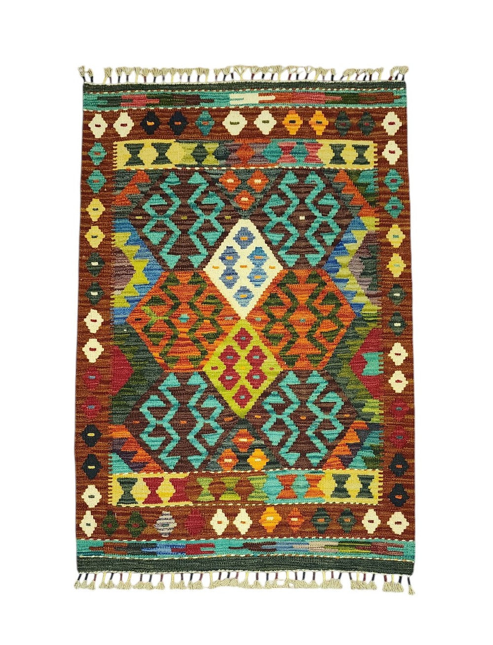Hand-Woven Afghani Kilim Wool Rug 2'11" x 4'4"