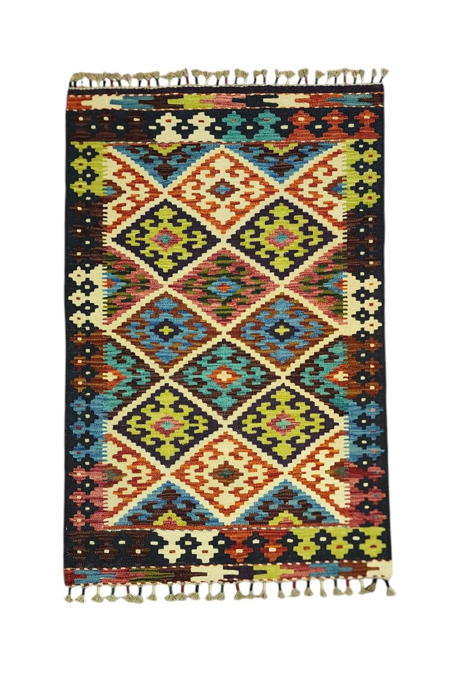 Hand-Woven Afghani Kilim Wool Rug 2'8" x 4'2"