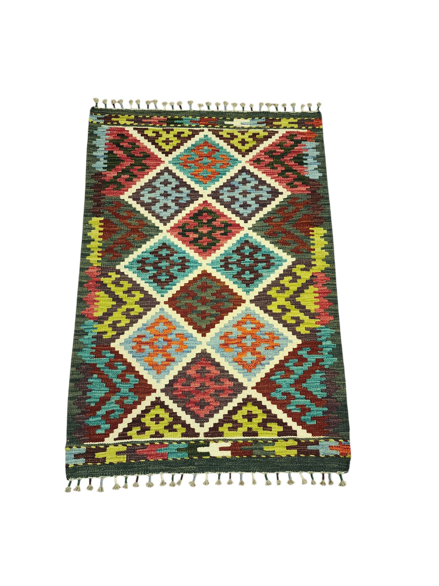 Hand-Woven Afghani Kilim Wool Rug 2'9" x 3'11"