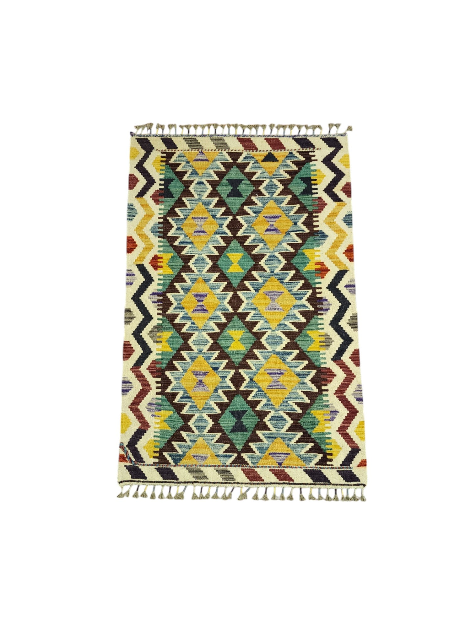 Hand-Woven Afghani Kilim Wool Rug 2'8" x 4'1"