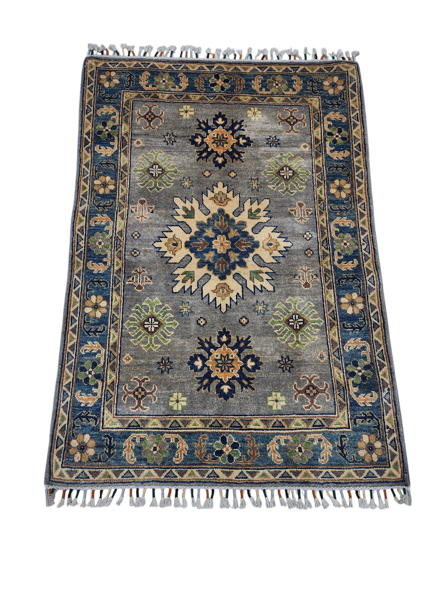 Hand-Knotted Afghani Kazak Wool Rug – 3’3″ x 4’8″