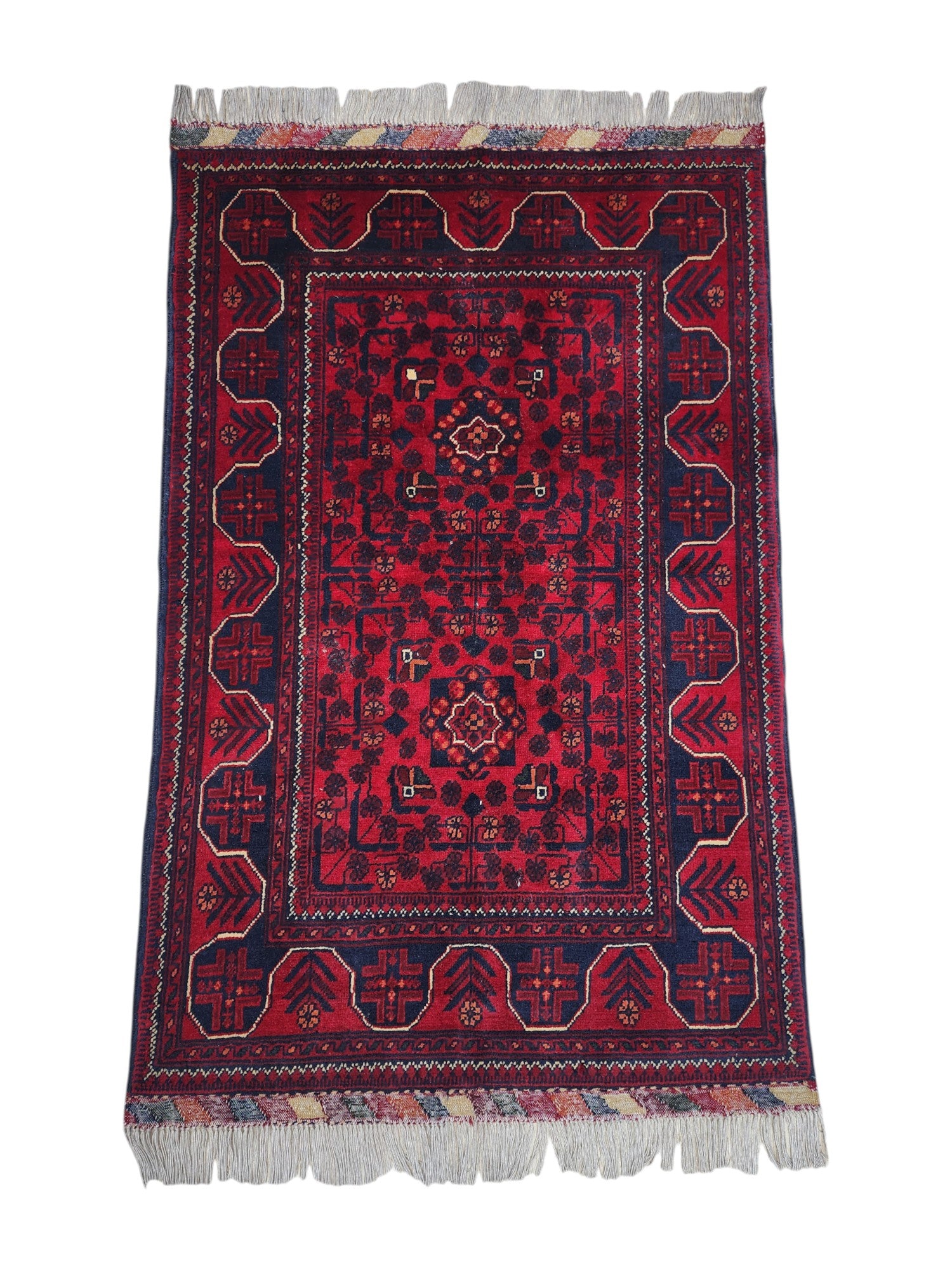 Hand-Knotted Afghani Bukharai Wool Rug – 2’8″ x 4’4″