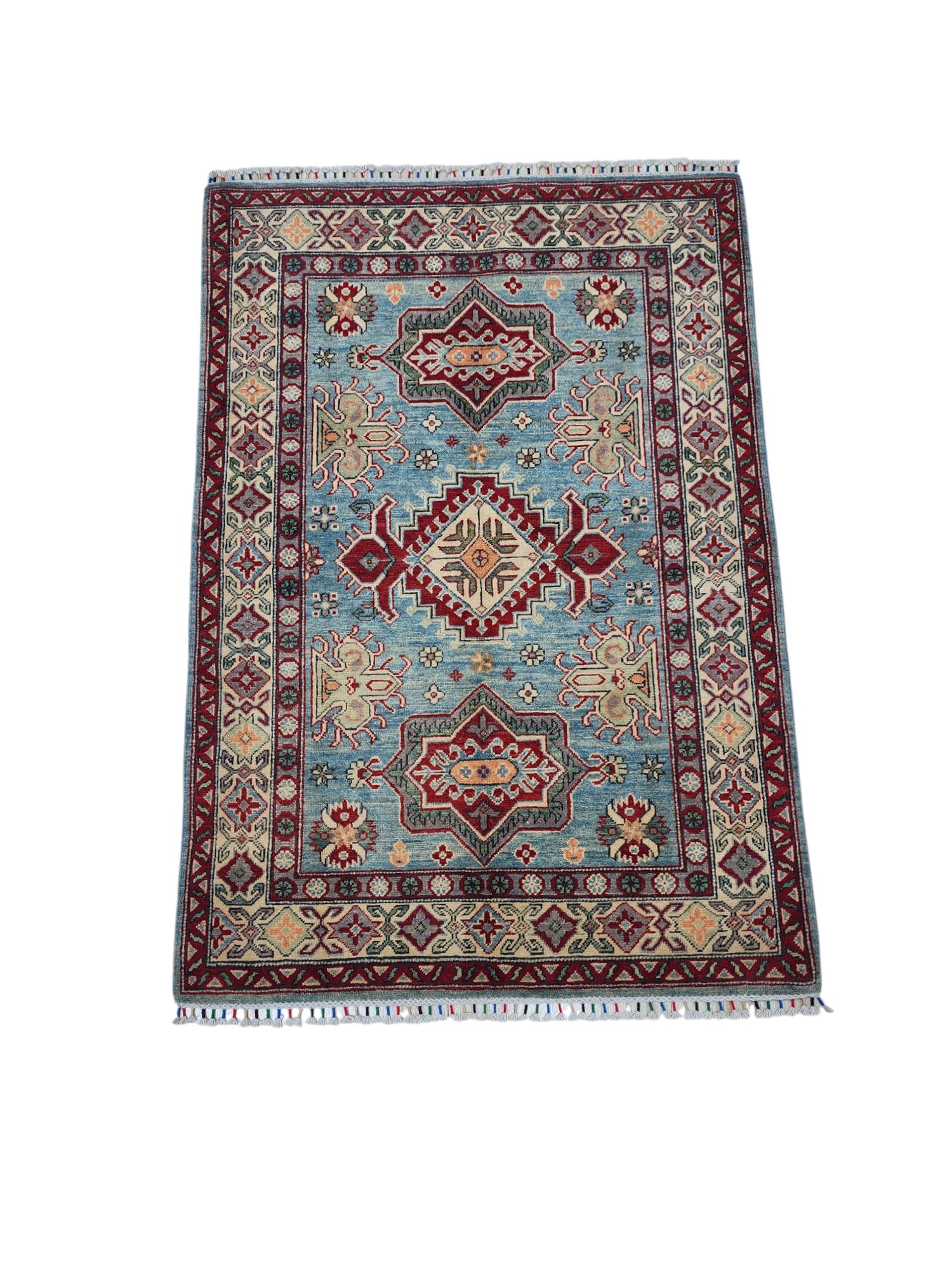 Hand-Knotted Afghani Kazak Wool Rug – 4’3″ x 6’0″