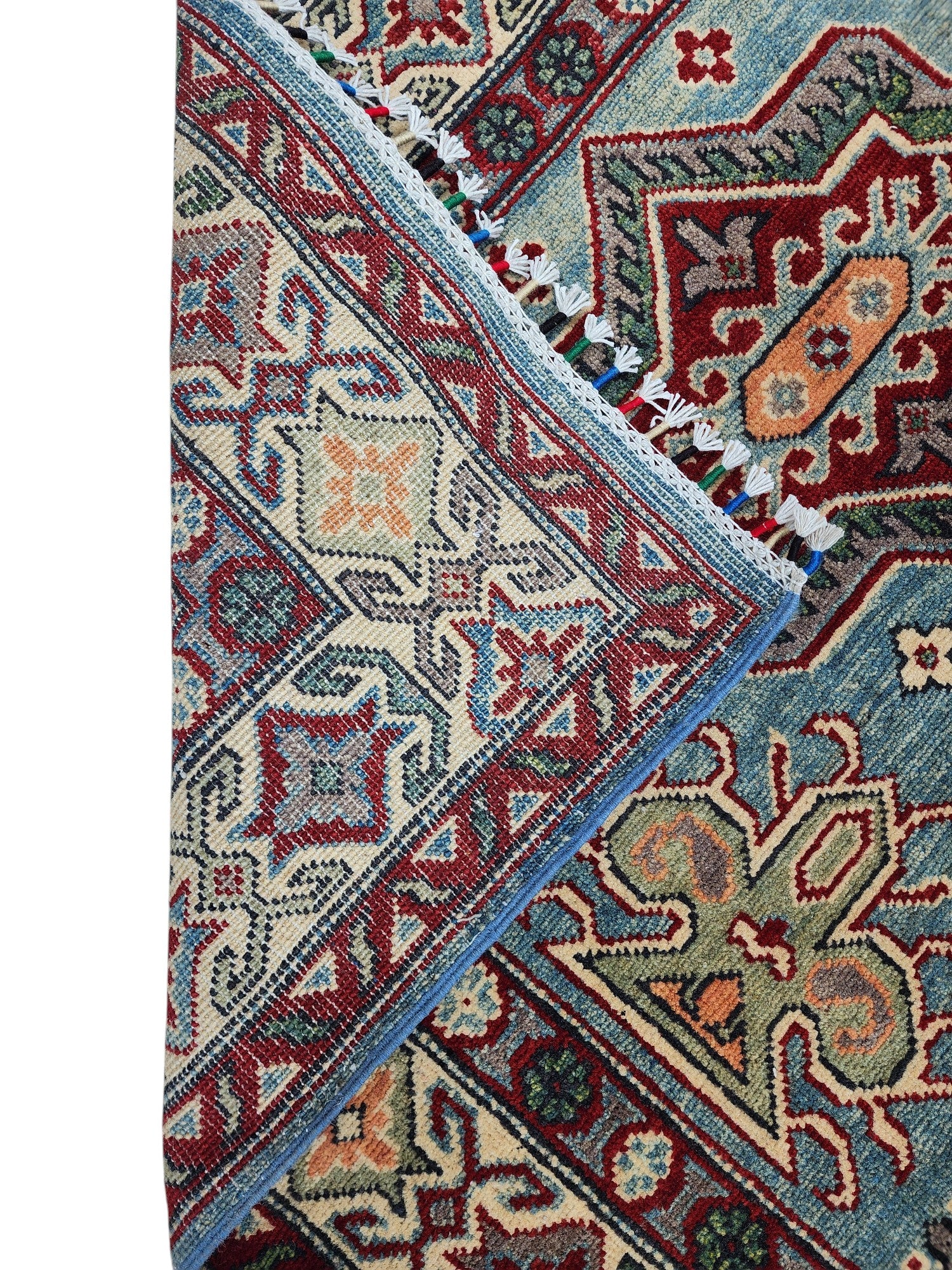 Hand-Knotted Afghani Kazak Wool Rug – 4’3″ x 6’0″