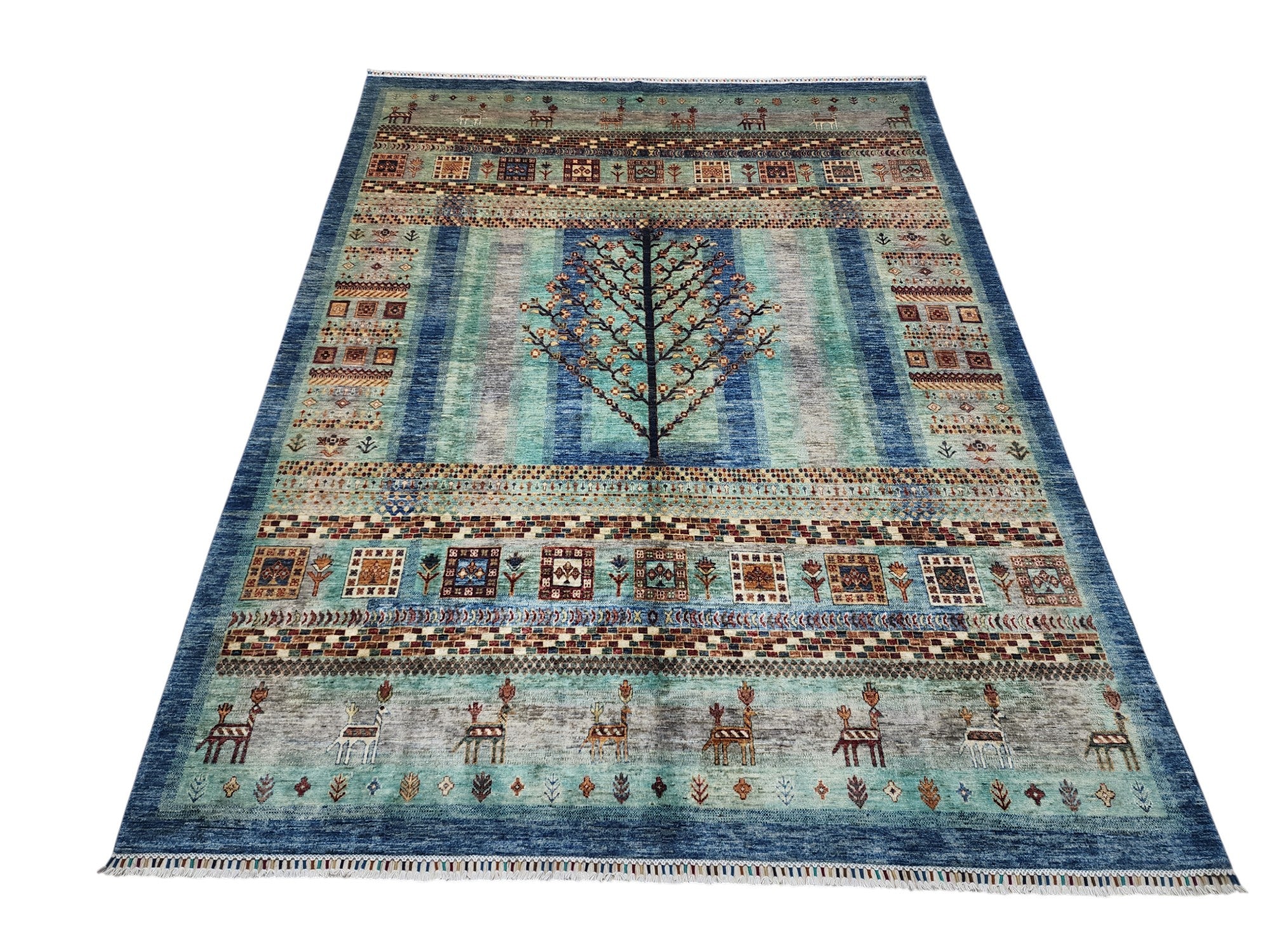 Hand-Knotted Afghani Chobi Gabbeh Wool Rug – 8’2″ x 10’4″