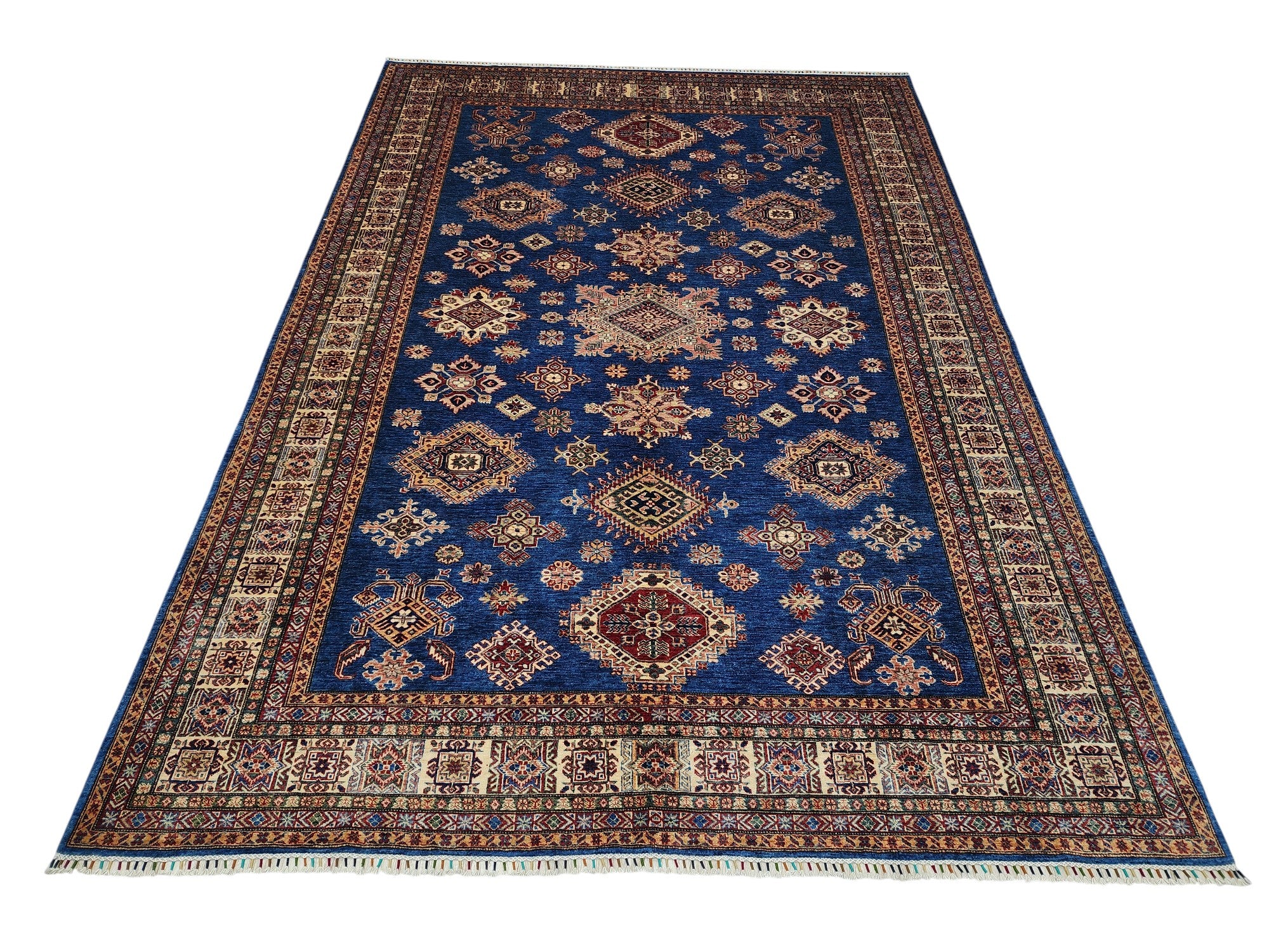 Hand-Knotted Afghani Super Kazak Wool Rug – 8’9″ x 12’2″