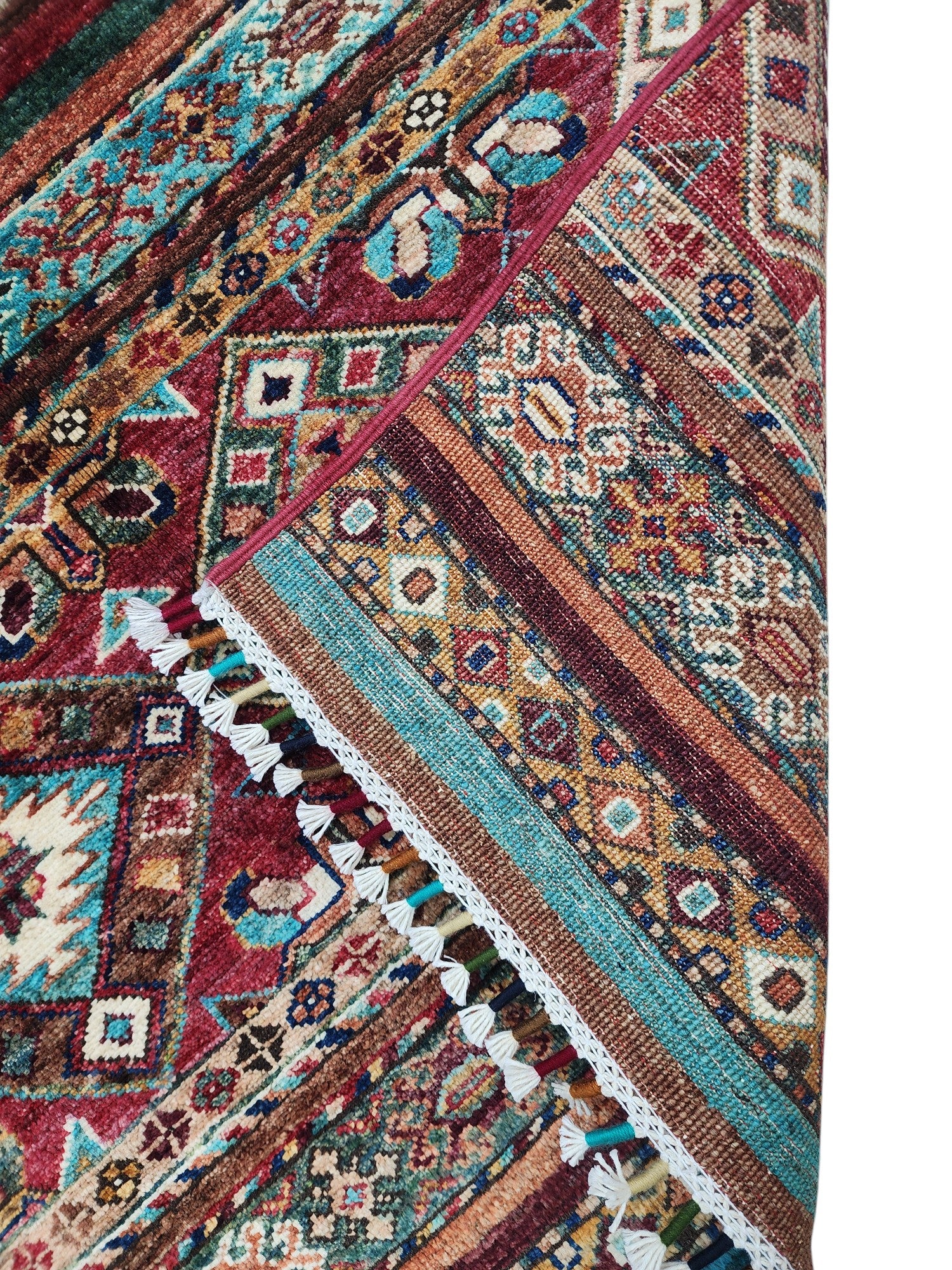 Hand-Knotted Afghani Khorjeen Wool Rug – 5’10″ x 8’1″