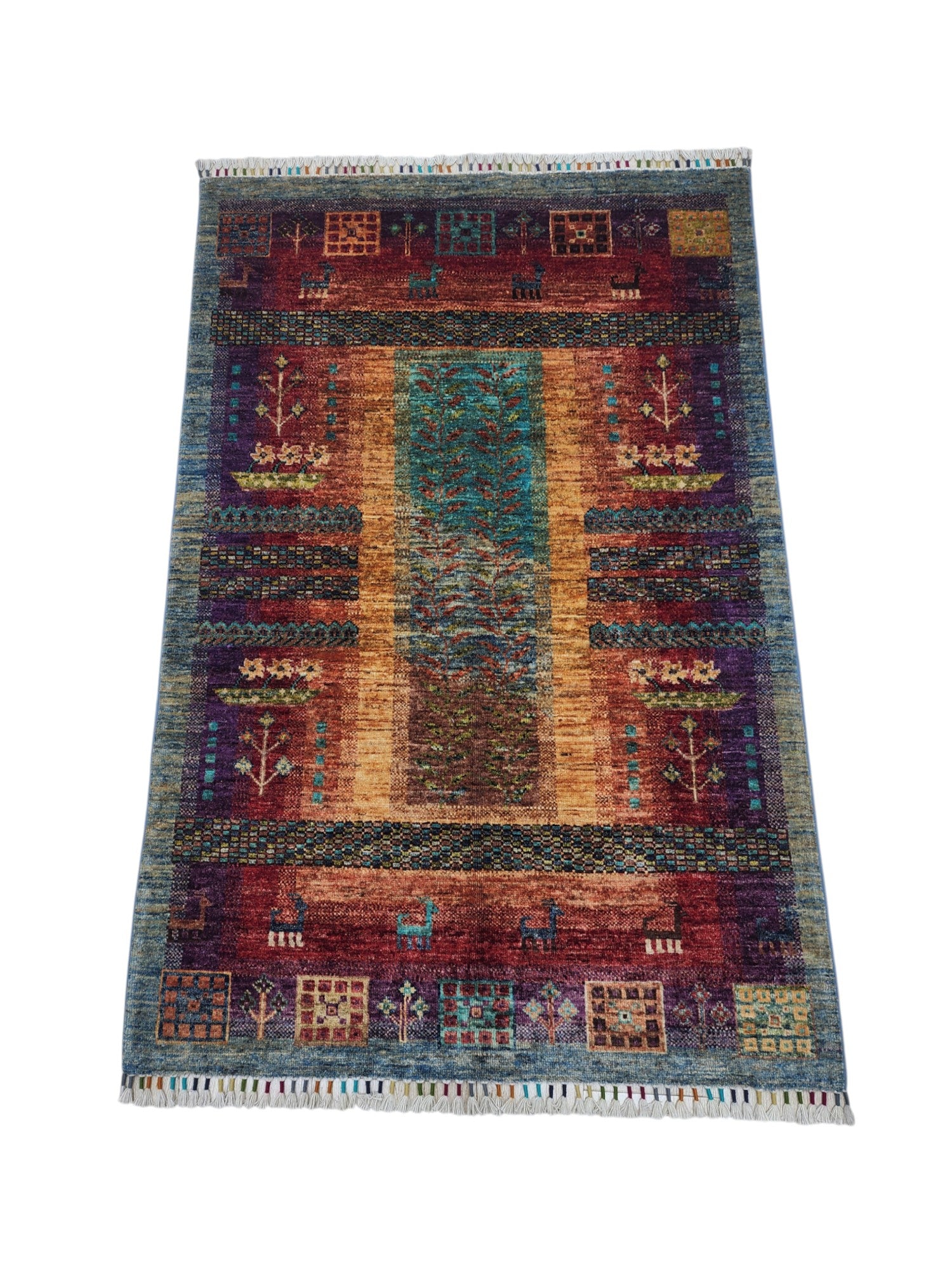 Hand-Knotted Afghani Tree of Life Wool Rug – 3’5″ x 5’2″