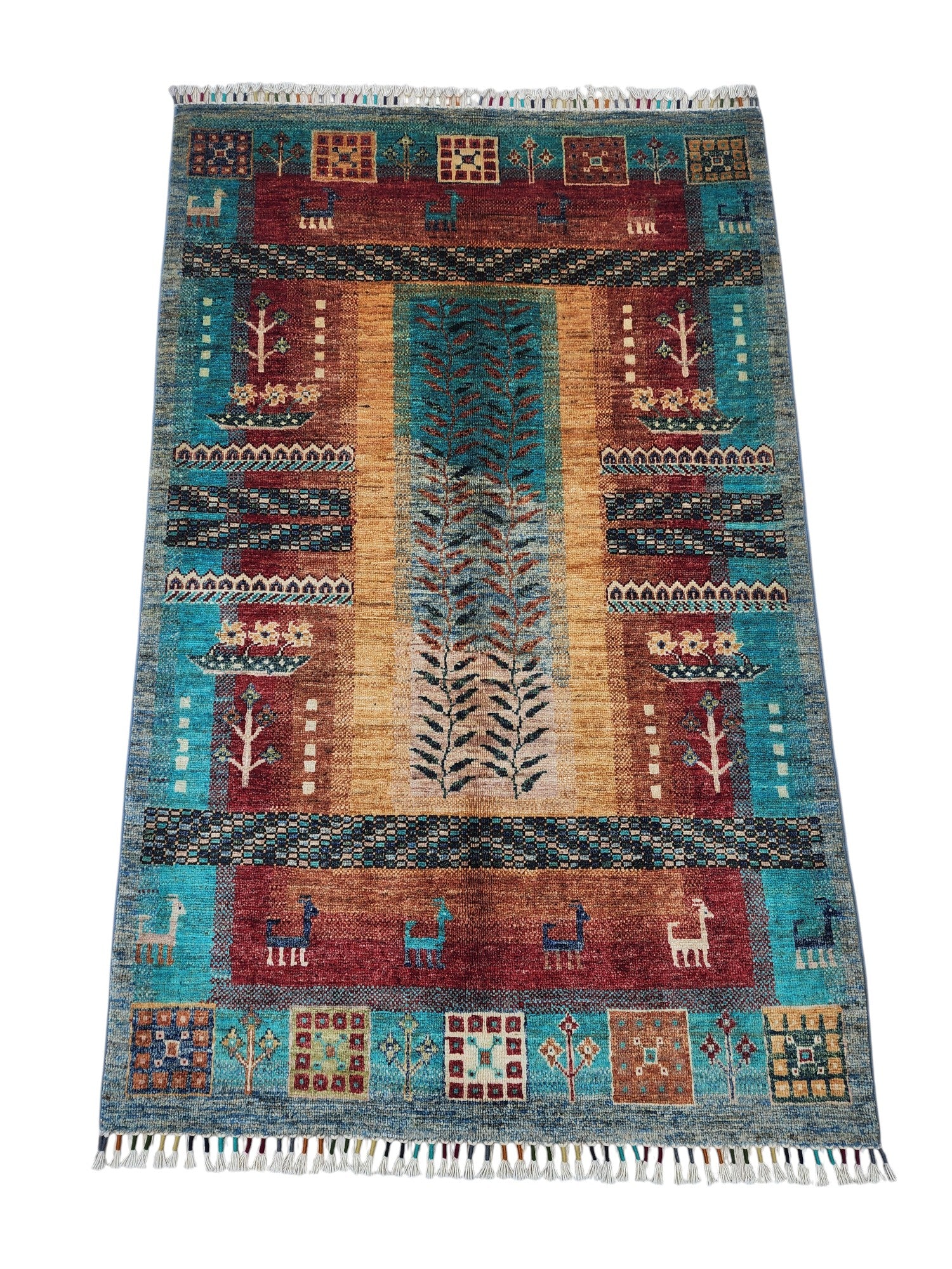 Hand-Knotted Afghani Tree of Life Wool Rug – 3’4″ x 5’3″