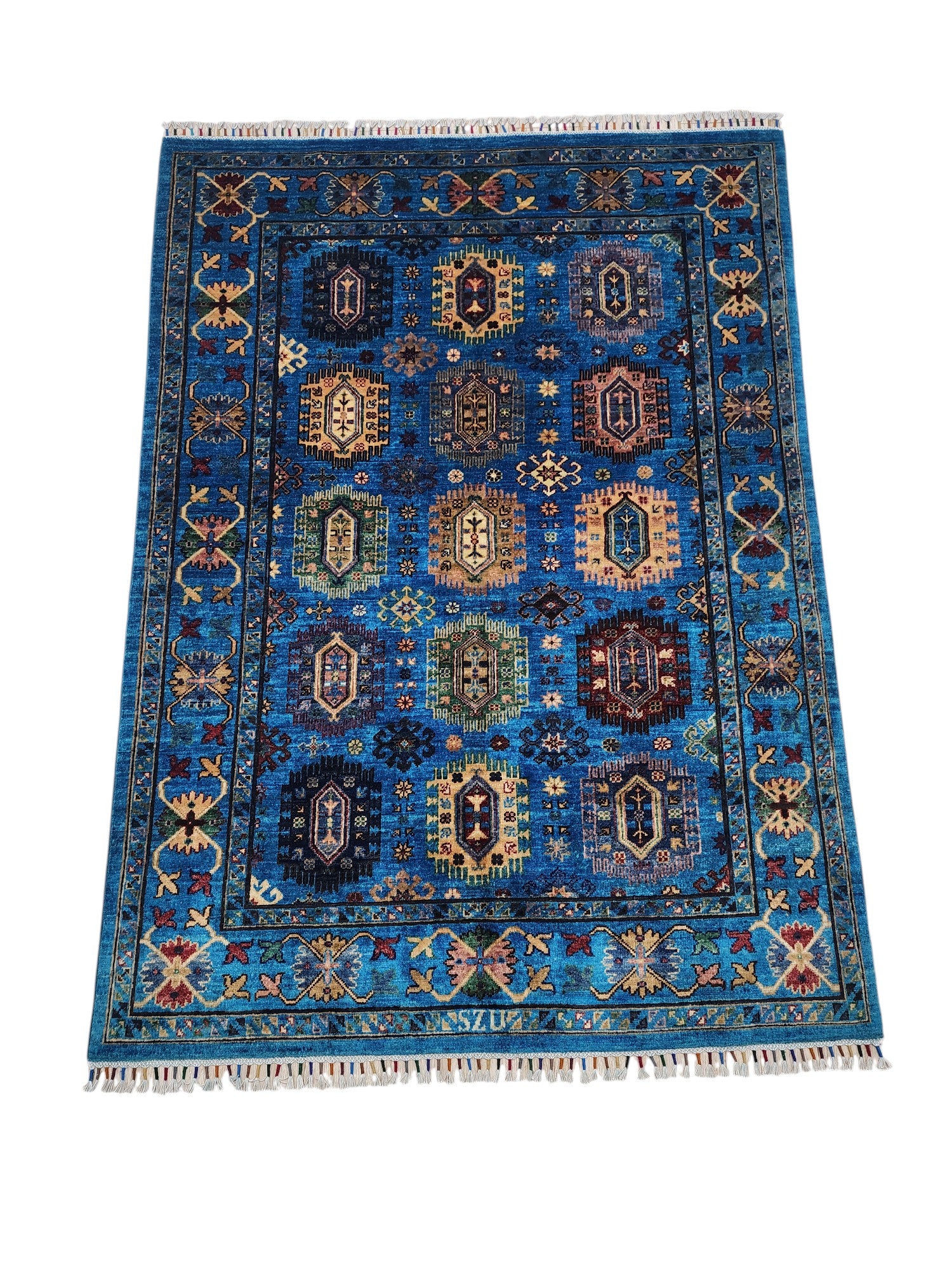Hand-Knotted Afghani Kazak Wool Rug – 4’10″ x 6’7″