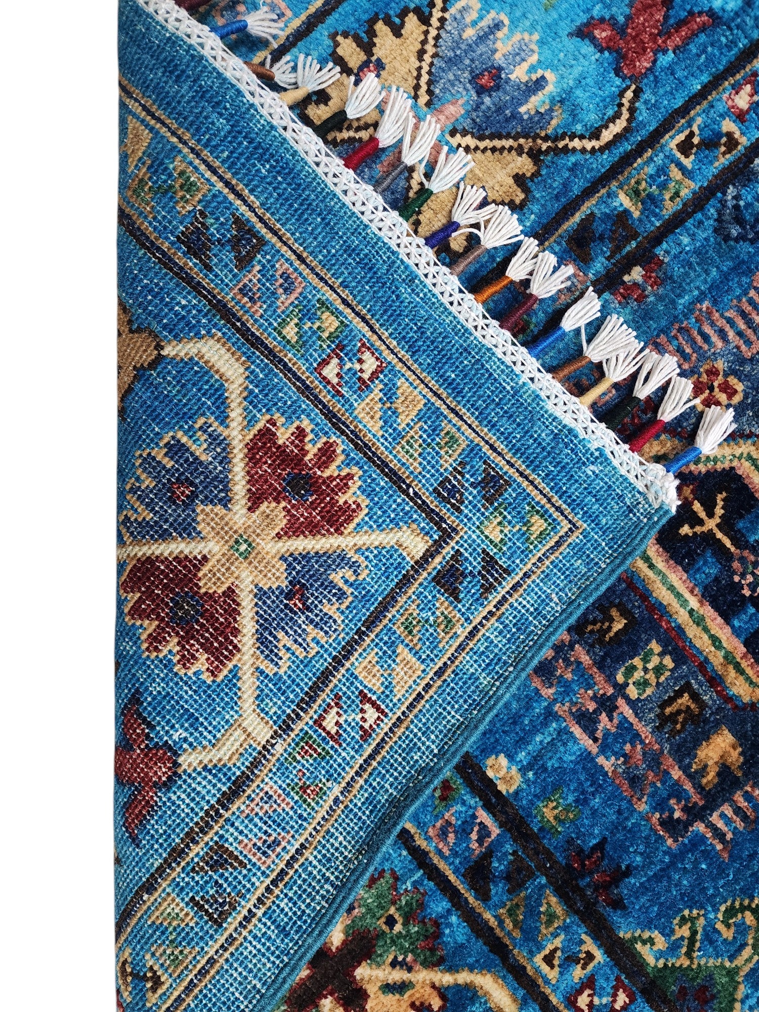 Hand-Knotted Afghani Kazak Wool Rug – 4’10″ x 6’7″