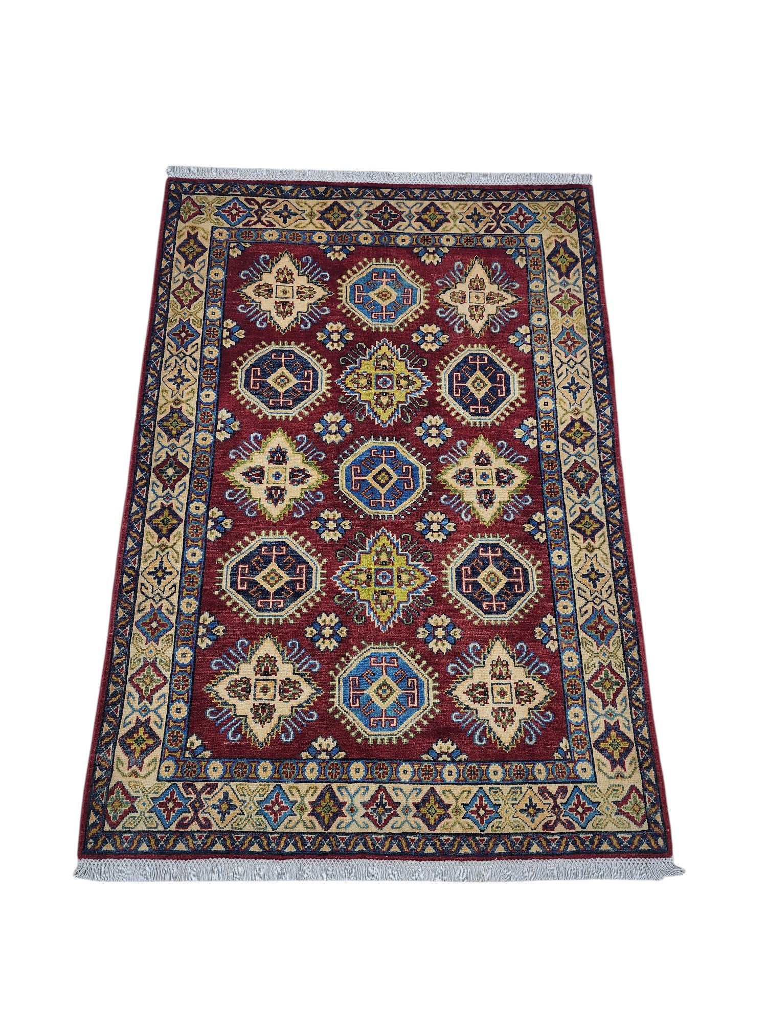 Hand-Knotted Afghani Kazak Wool Rug – 4’3″ x 5’11″