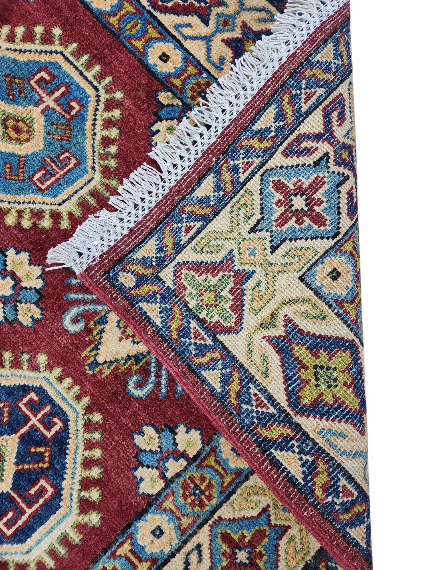 Hand-Knotted Afghani Kazak Wool Rug – 4’3″ x 5’11″