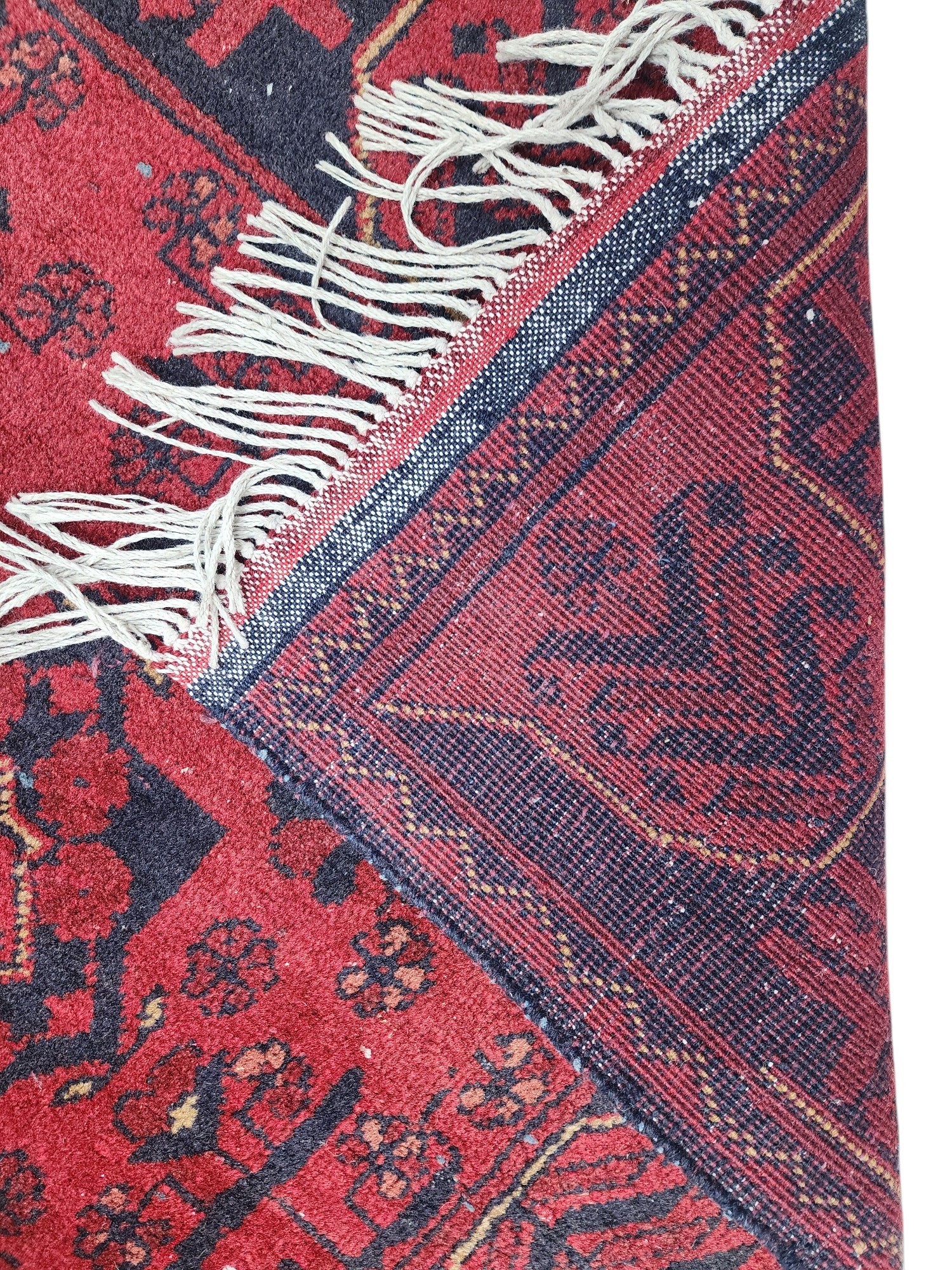 Hand-Knotted Afghani Bukharai Wool Rug Red 2'8" x 6'6"