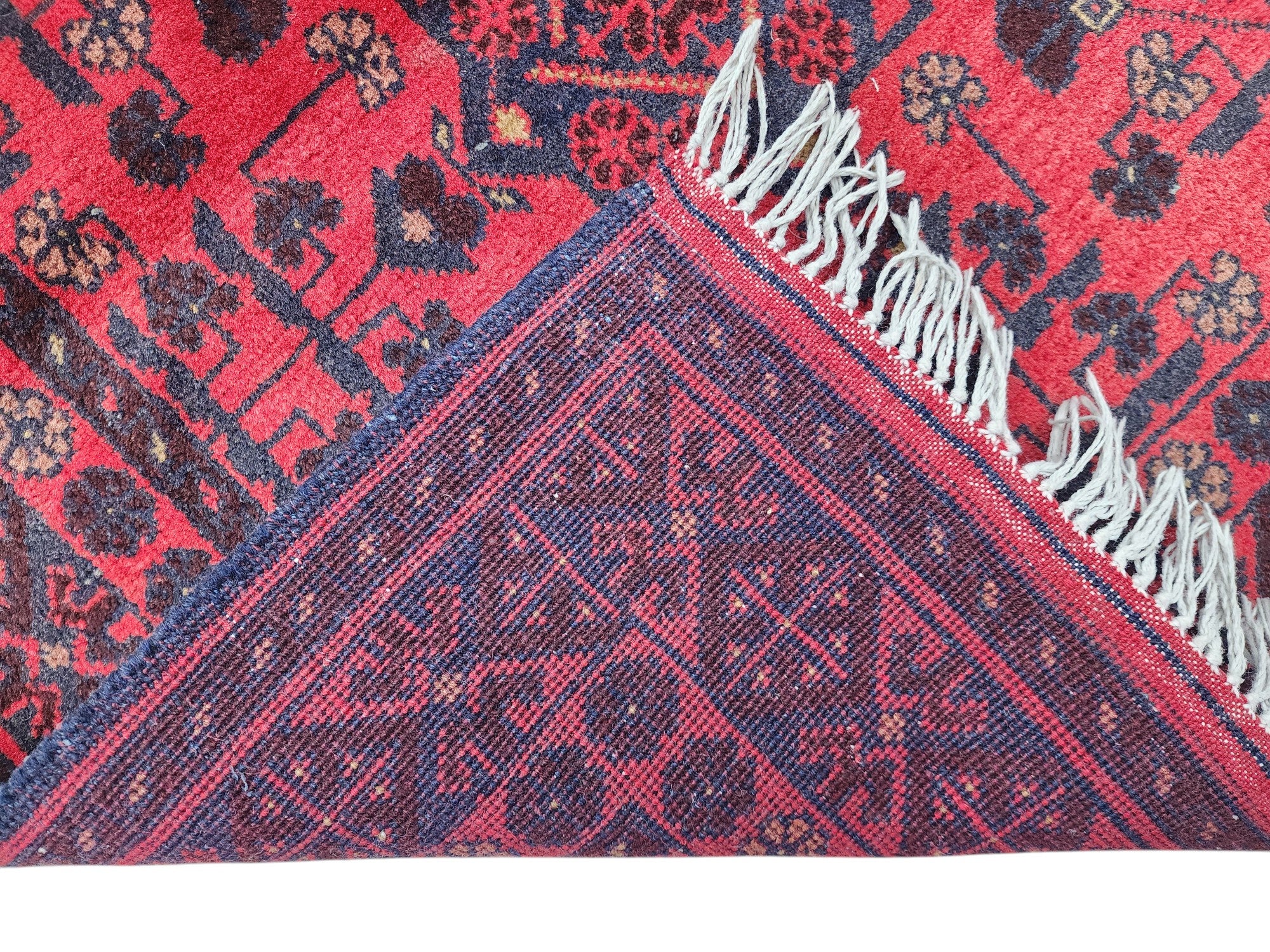 Hand-Knotted Afghani Bukharai Wool Rug Red 2'9" x 6'4"