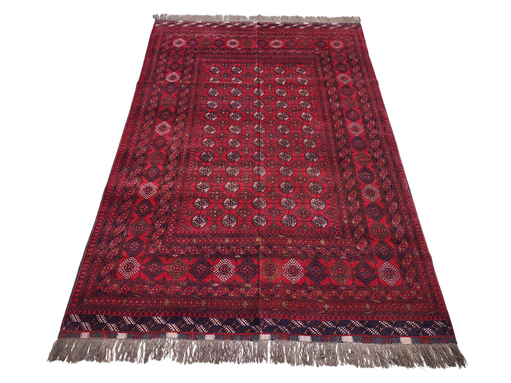 Hand-Knotted Afghani Mawri Wool Rug Red 6'7" x 9'7"