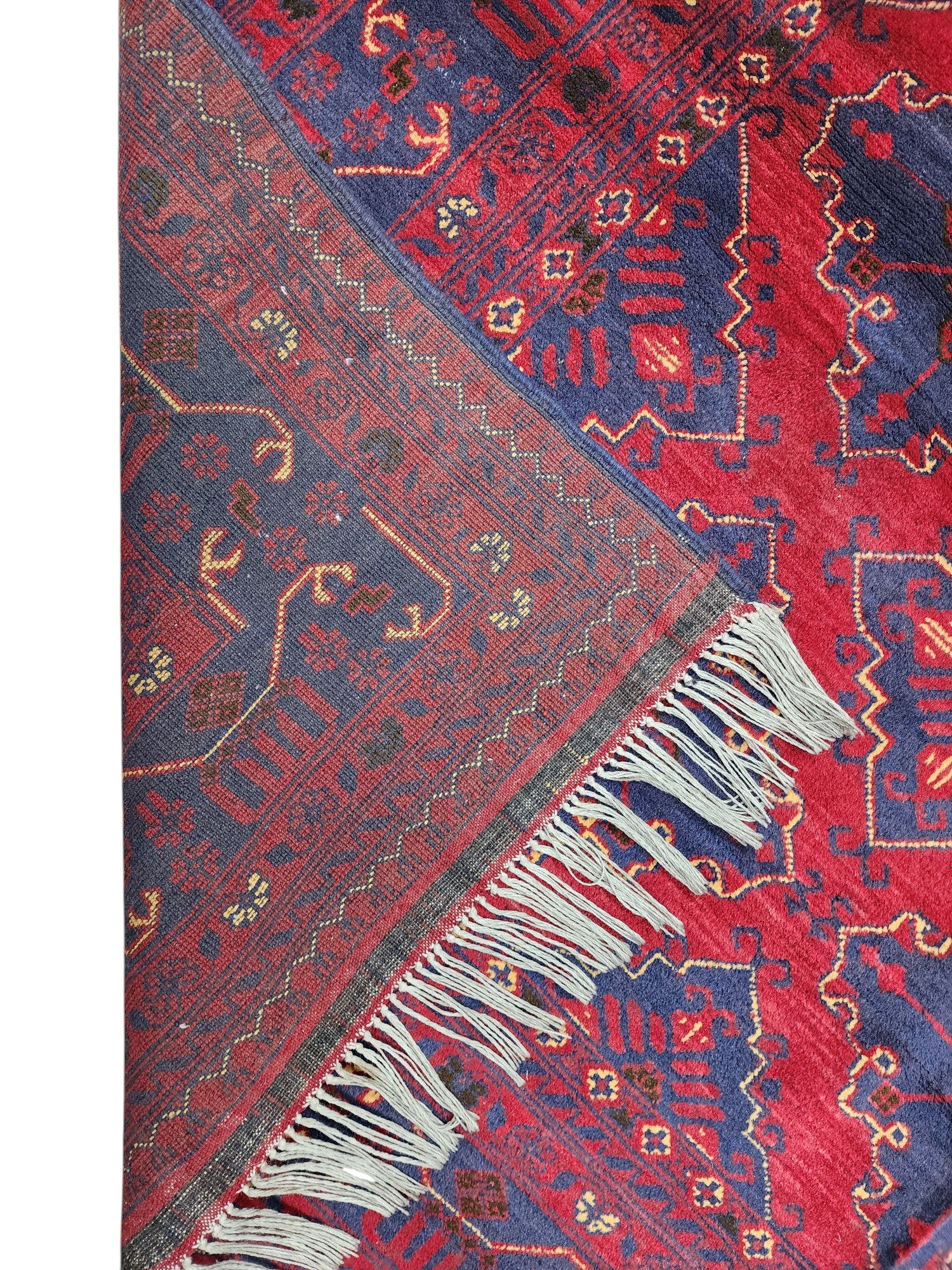 Hand-Knotted Afghani Andkhoie Wool Rug Red,Dark Blue 6'7" x 9'11"