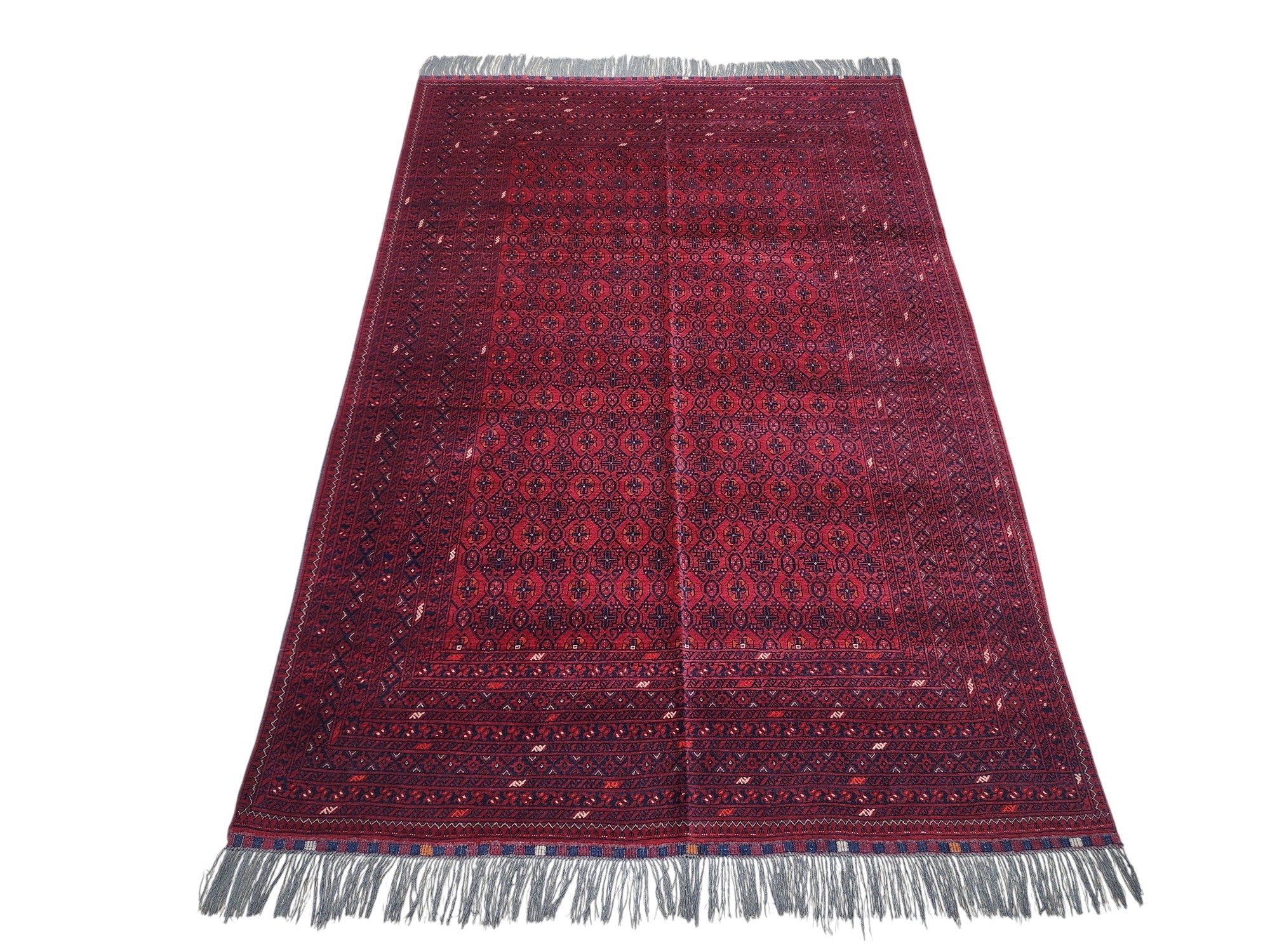 Hand-Knotted Afghani Bashiri Wool Rug Red 6'6" x 9'4"