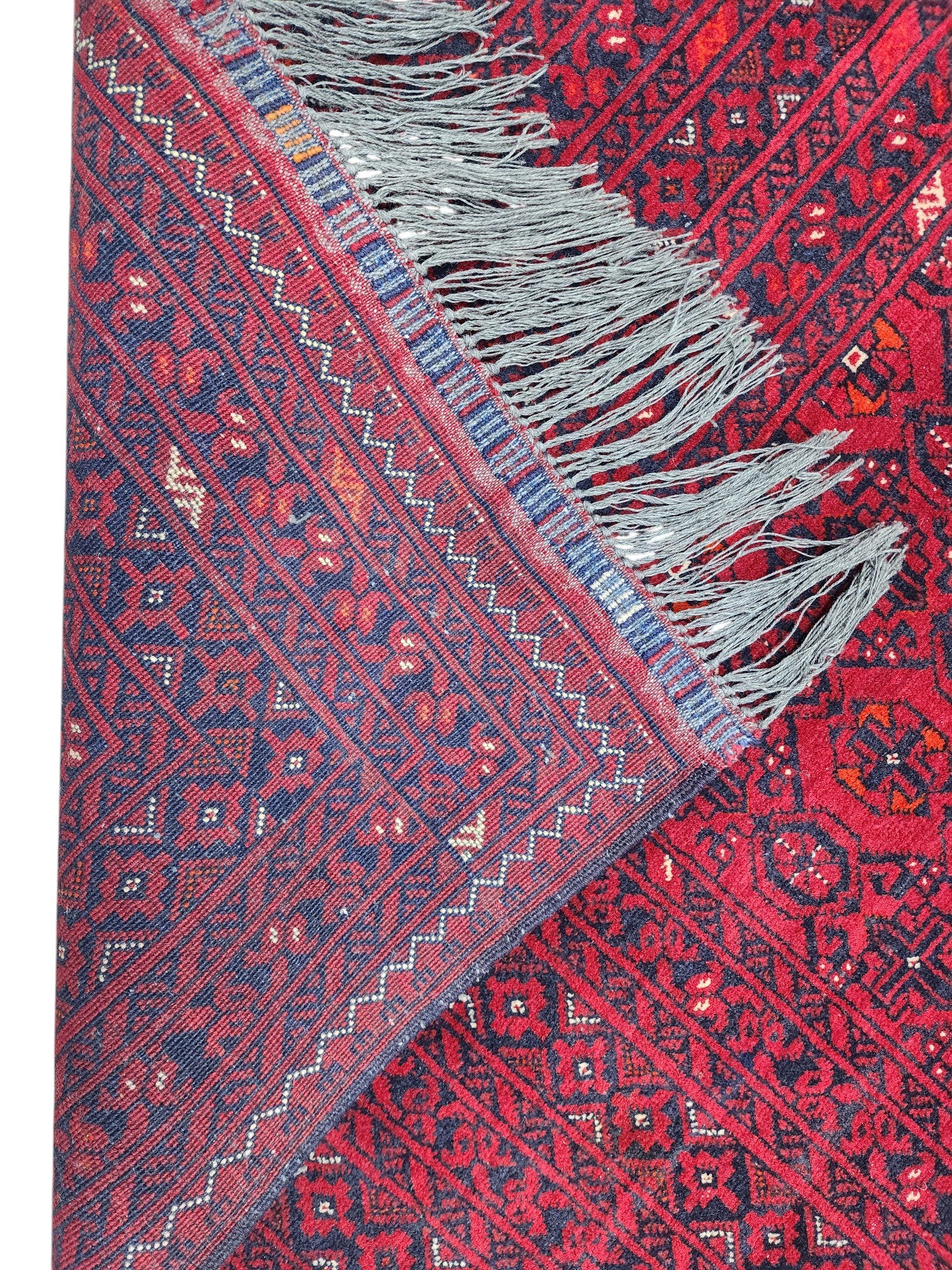 Hand-Knotted Afghani Bashiri Wool Rug Red 6'6" x 9'4"