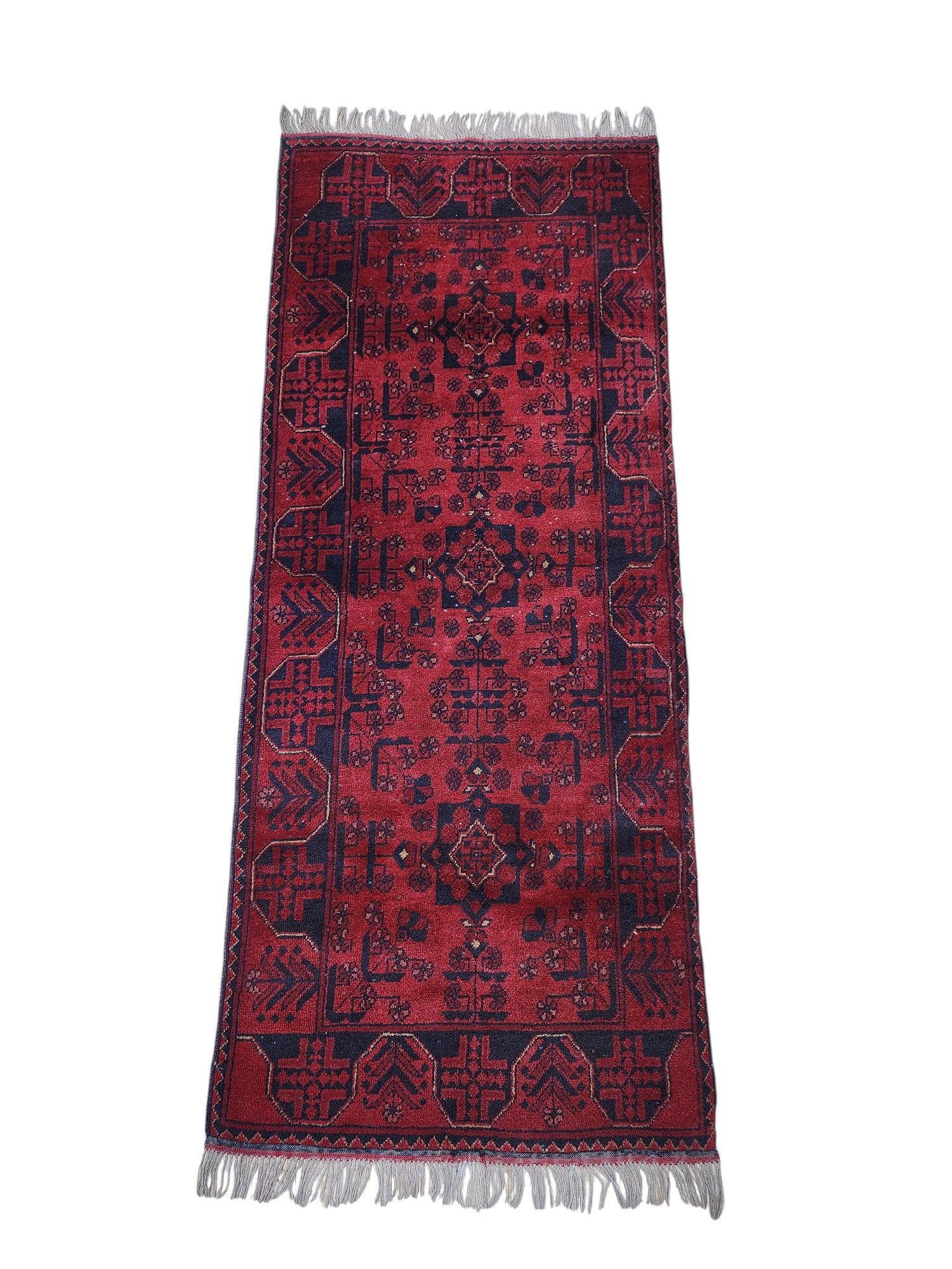 Hand-Knotted Afghani Balsiht Wool Rug Red 2'8" x 6'6"