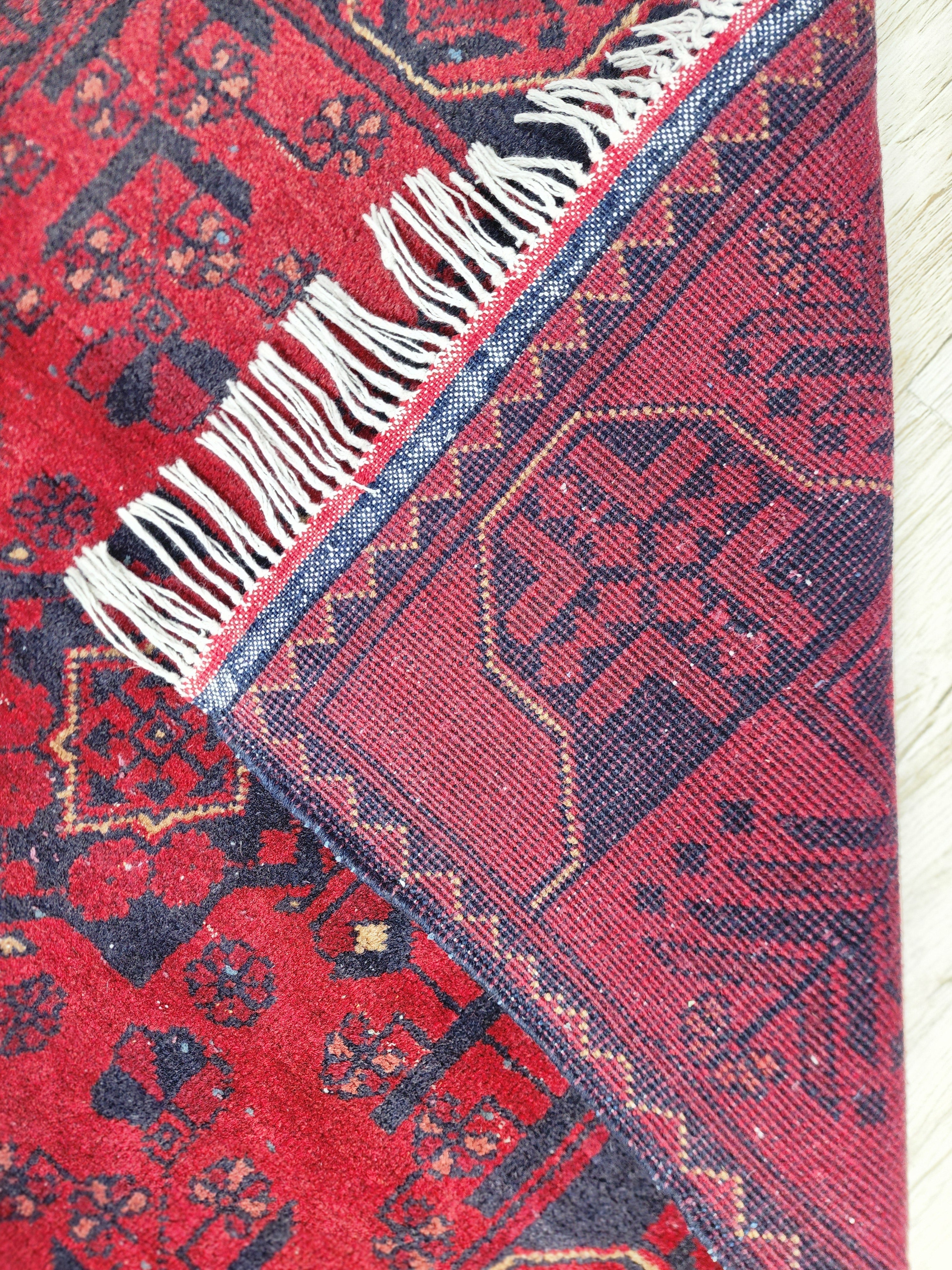 Hand-Knotted Afghani Balsiht Wool Rug Red 2'8" x 6'6"