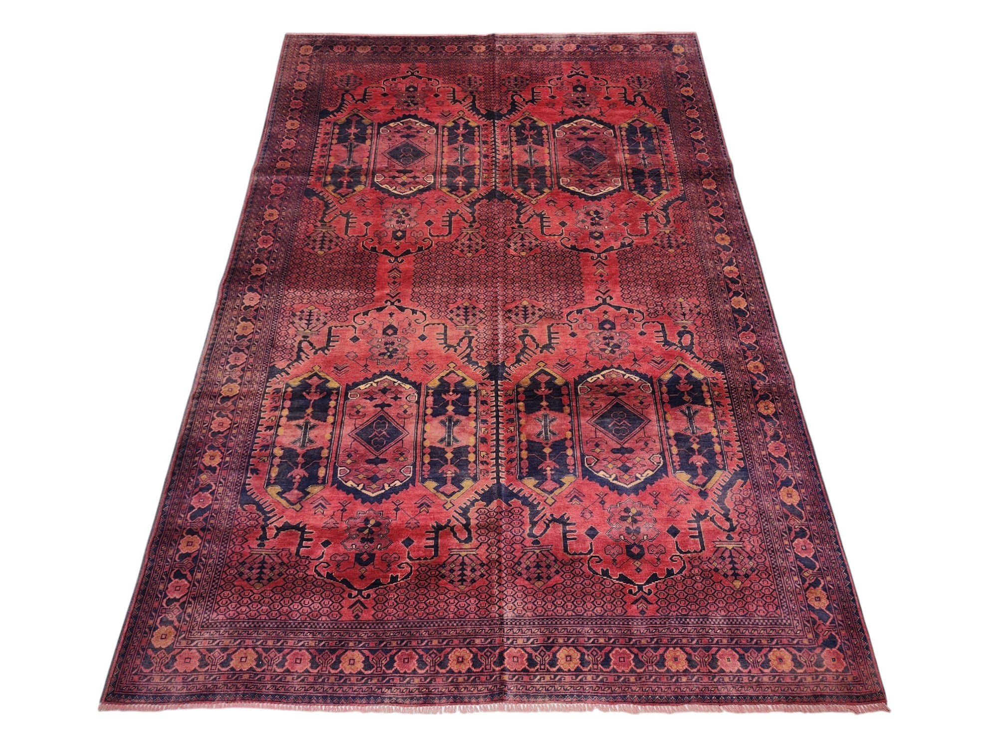 Hand-Knotted Afghani Patnos Wool Rug Red 6'6" x 9'4"