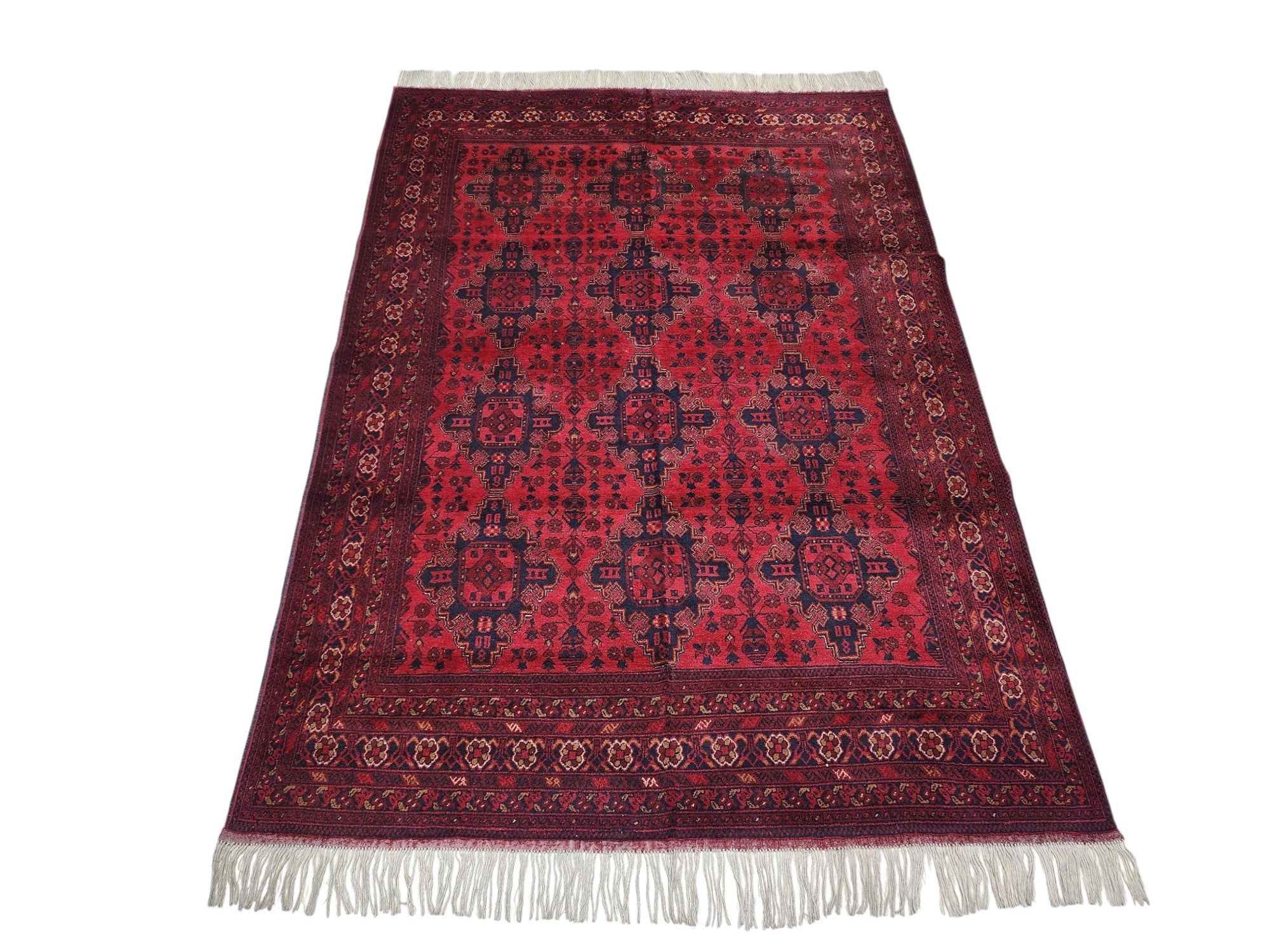 Hand-Knotted Afghani Patnos Wool Rug Red 6'9" x 9'5"