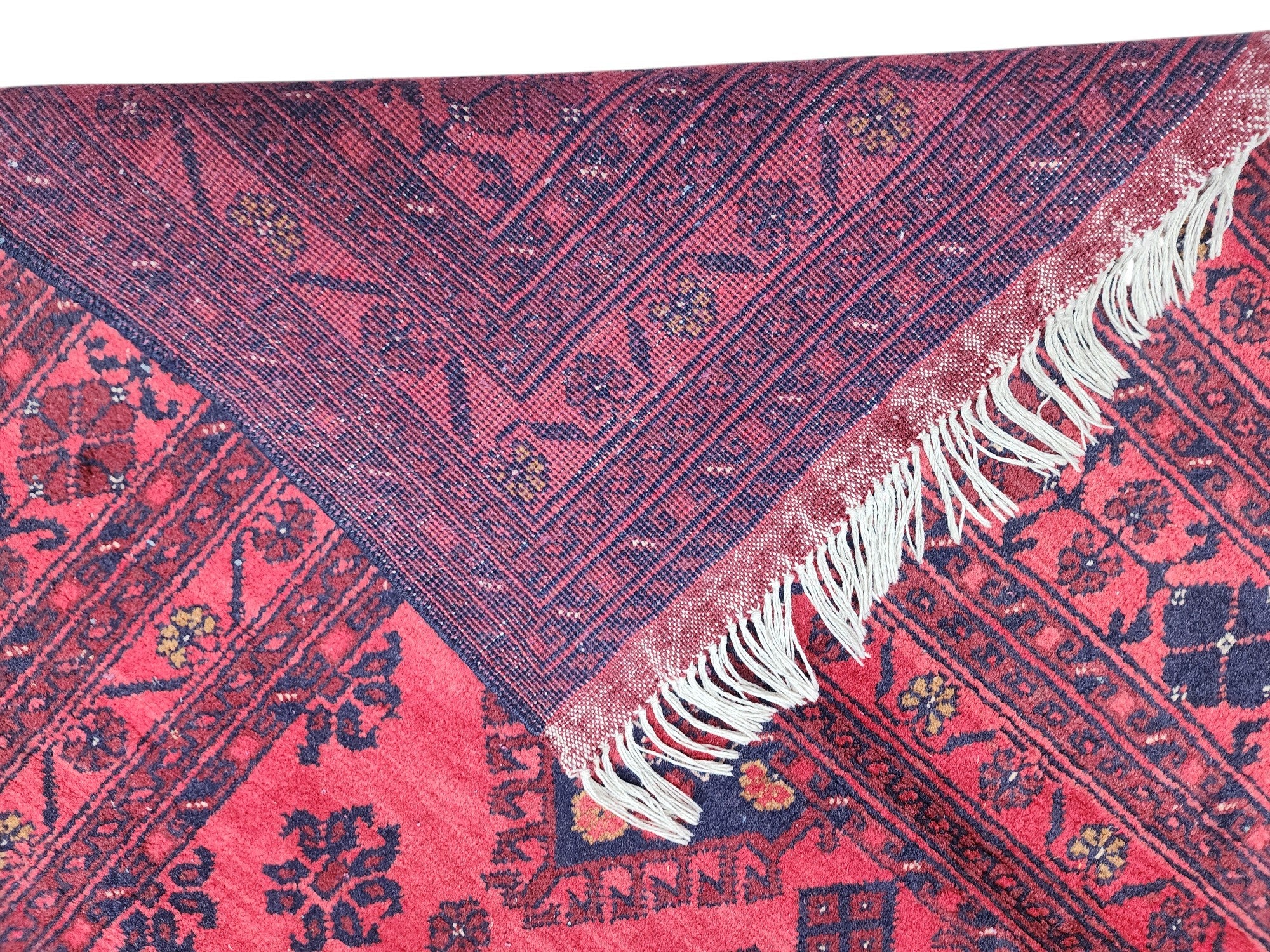 Hand-Knotted Afghani Patnos Wool Rug Red,Dark Blue 6'7" x 9'11"