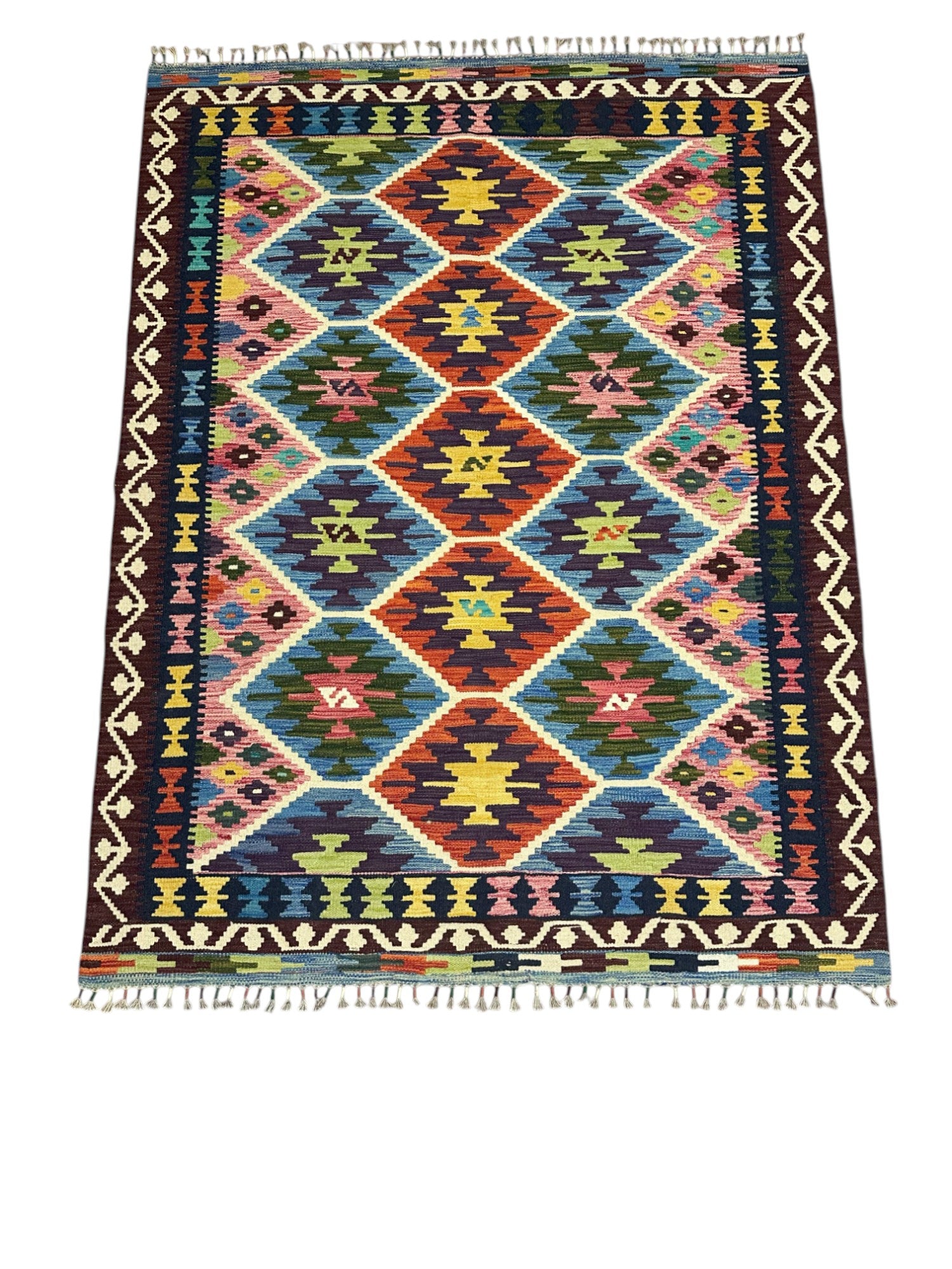 Hand-Woven Afghani Kilim Wool Rug 4'11" x 6'7"
