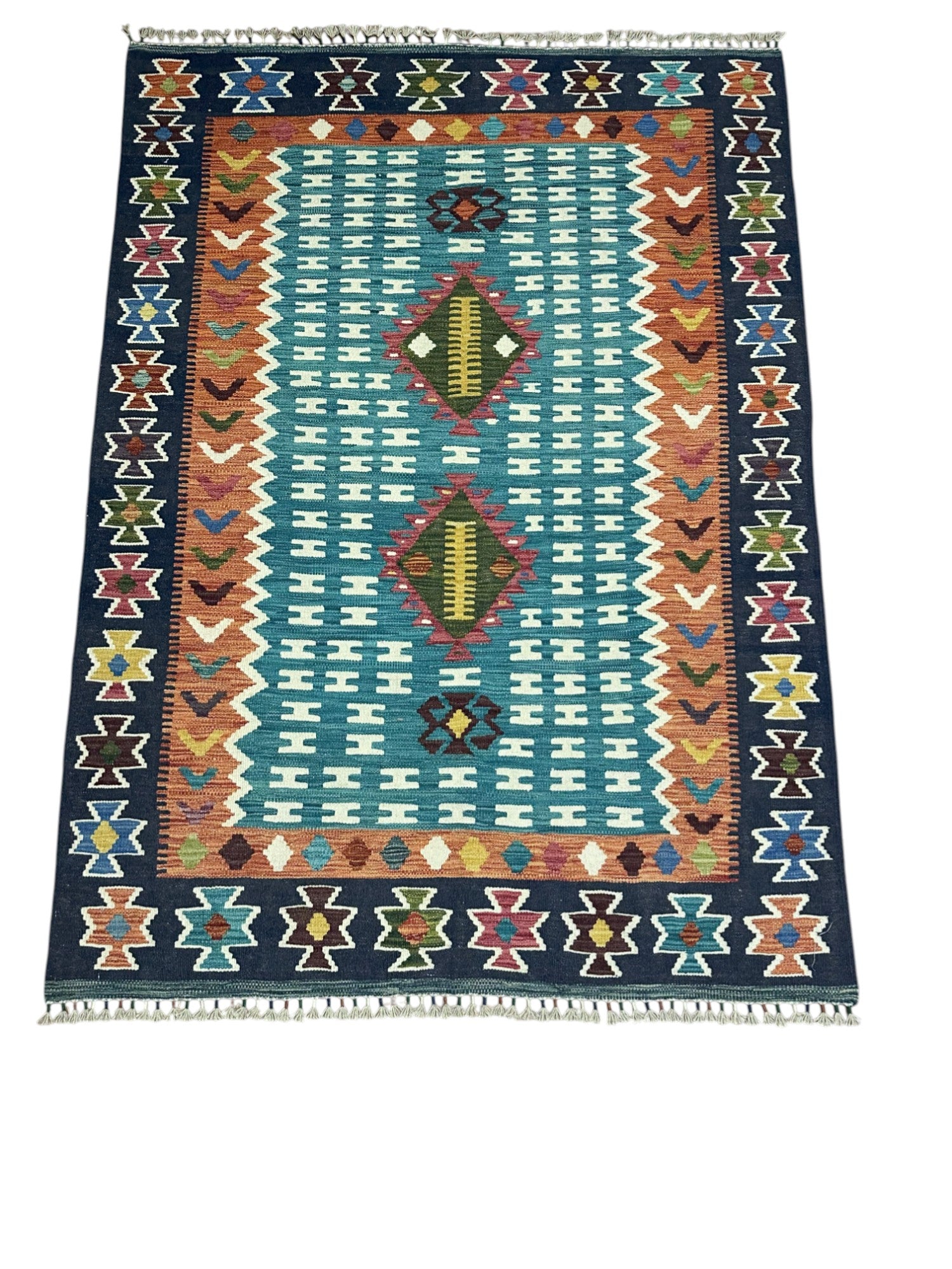 Hand-Woven Afghani Kilim Wool Rug 4'11" x 6'9"