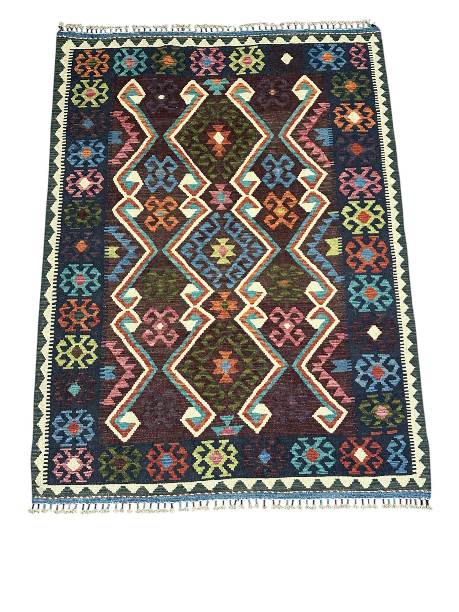 Hand-Woven Afghani Kilim Wool Rug 5'1" x 6'9"