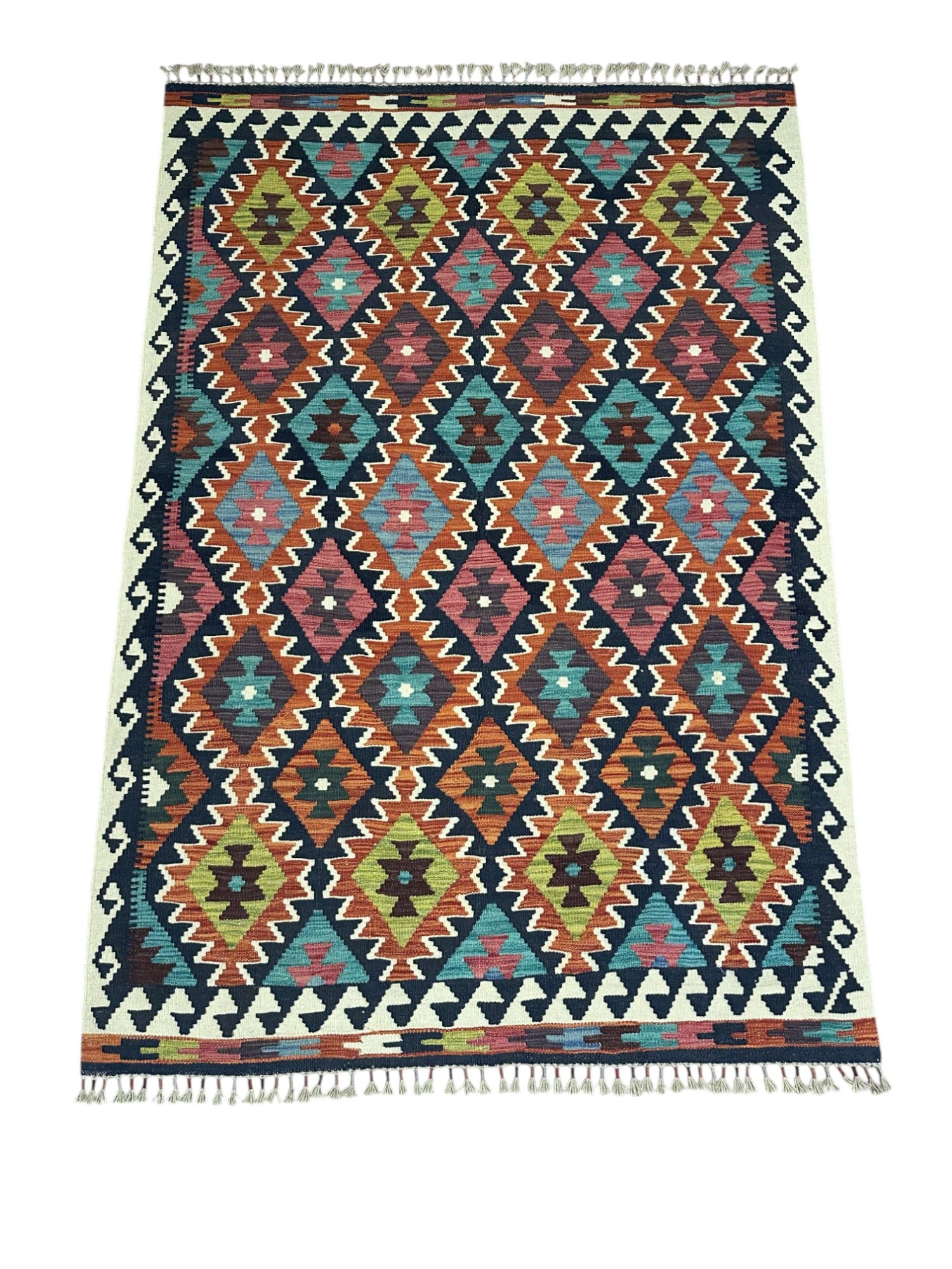 Hand-Woven Afghani Kilim Wool Rug 5' x 7'2"