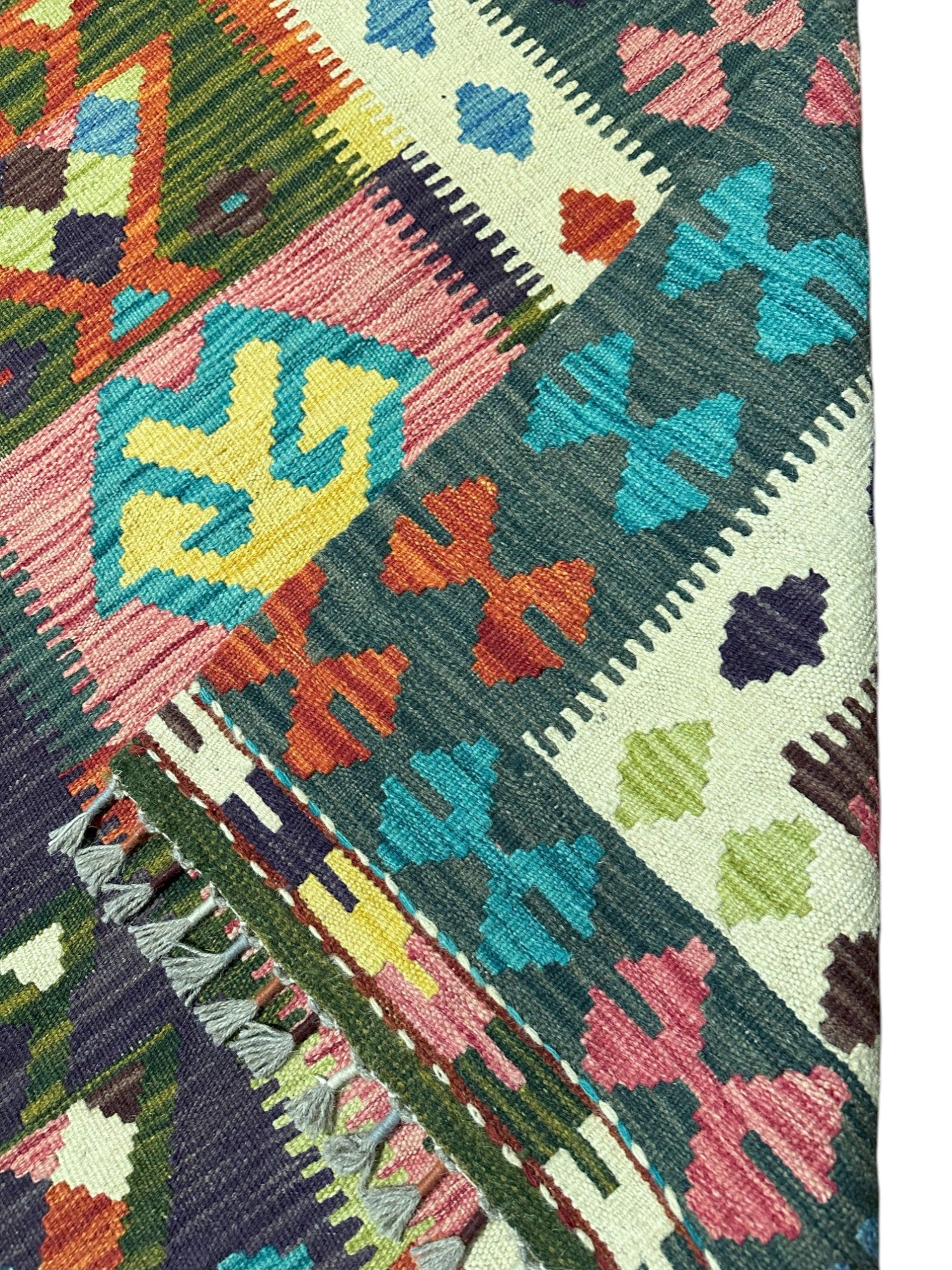 Hand-Woven Afghani Kilim Wool Rug 4'11" x 6'7"