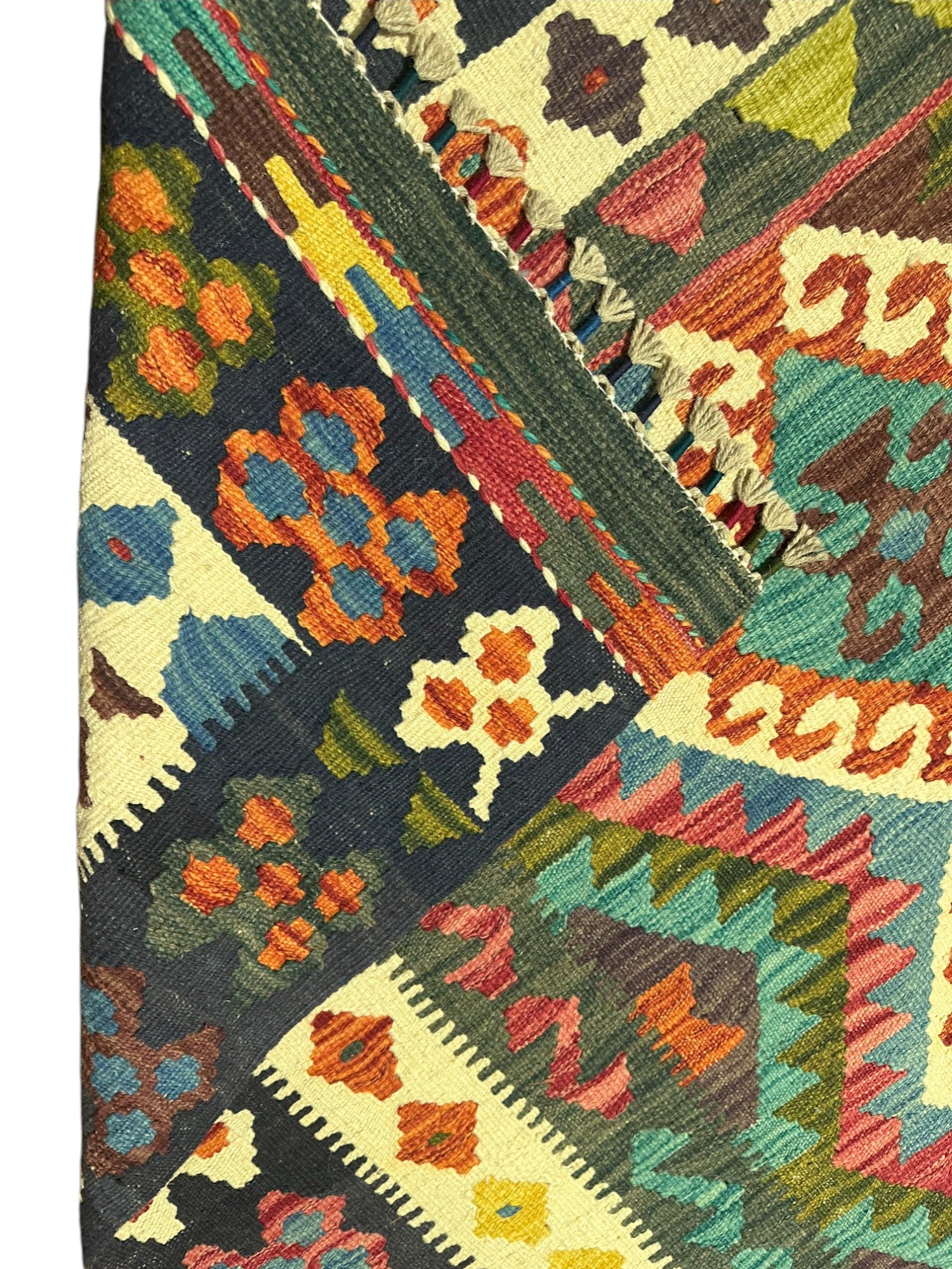 Hand-Woven Afghani Kilim Wool Rug 5'1" x 6'6"