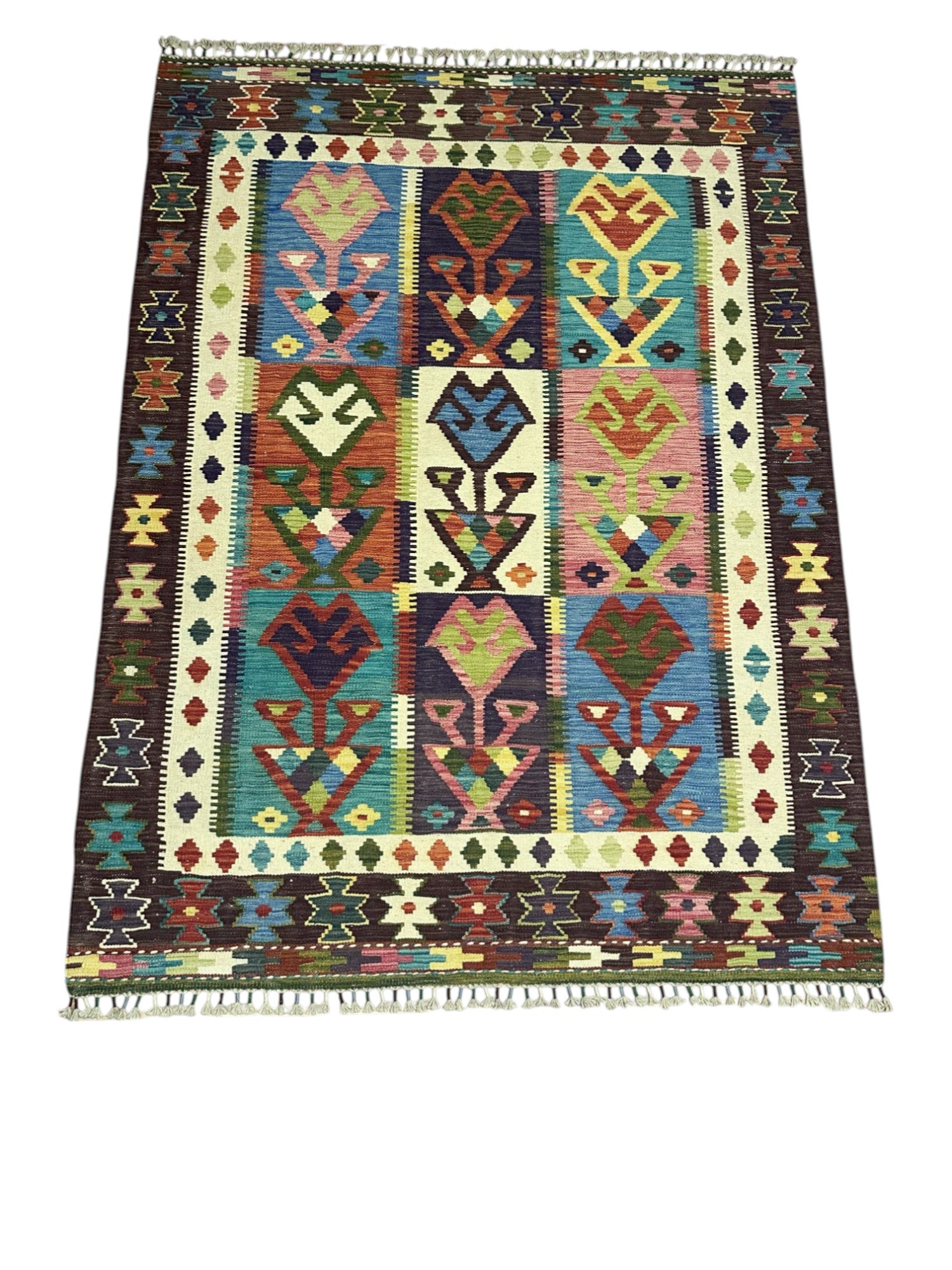 Hand-Woven Afghani Kilim Wool Rug 4'11" x 6'7"