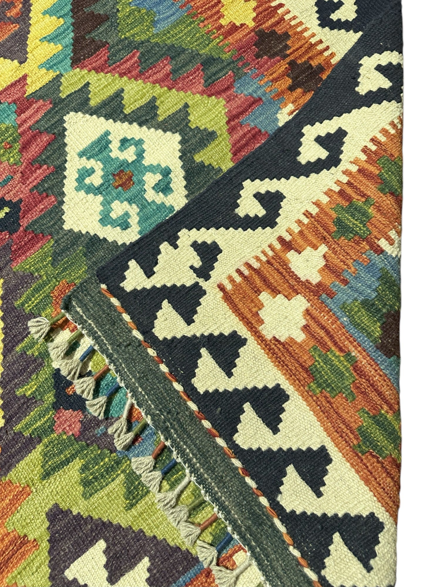 Hand-Woven Afghani Kilim Wool Rug 5'5" x 6'11"