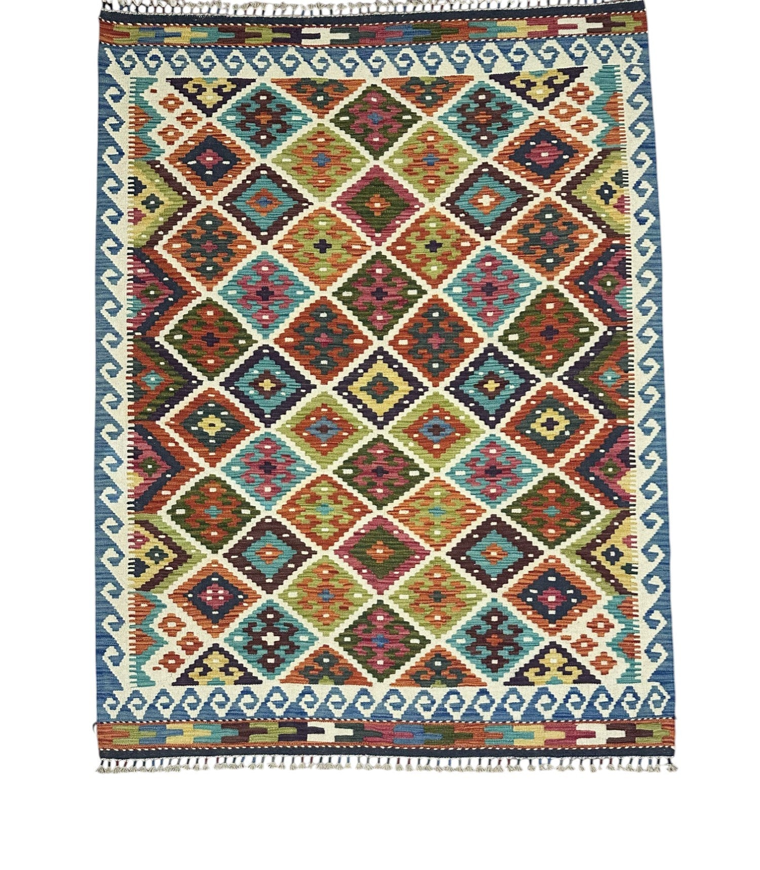 Hand-Woven Afghani Kilim Wool Rug 5'2" x 6'9"