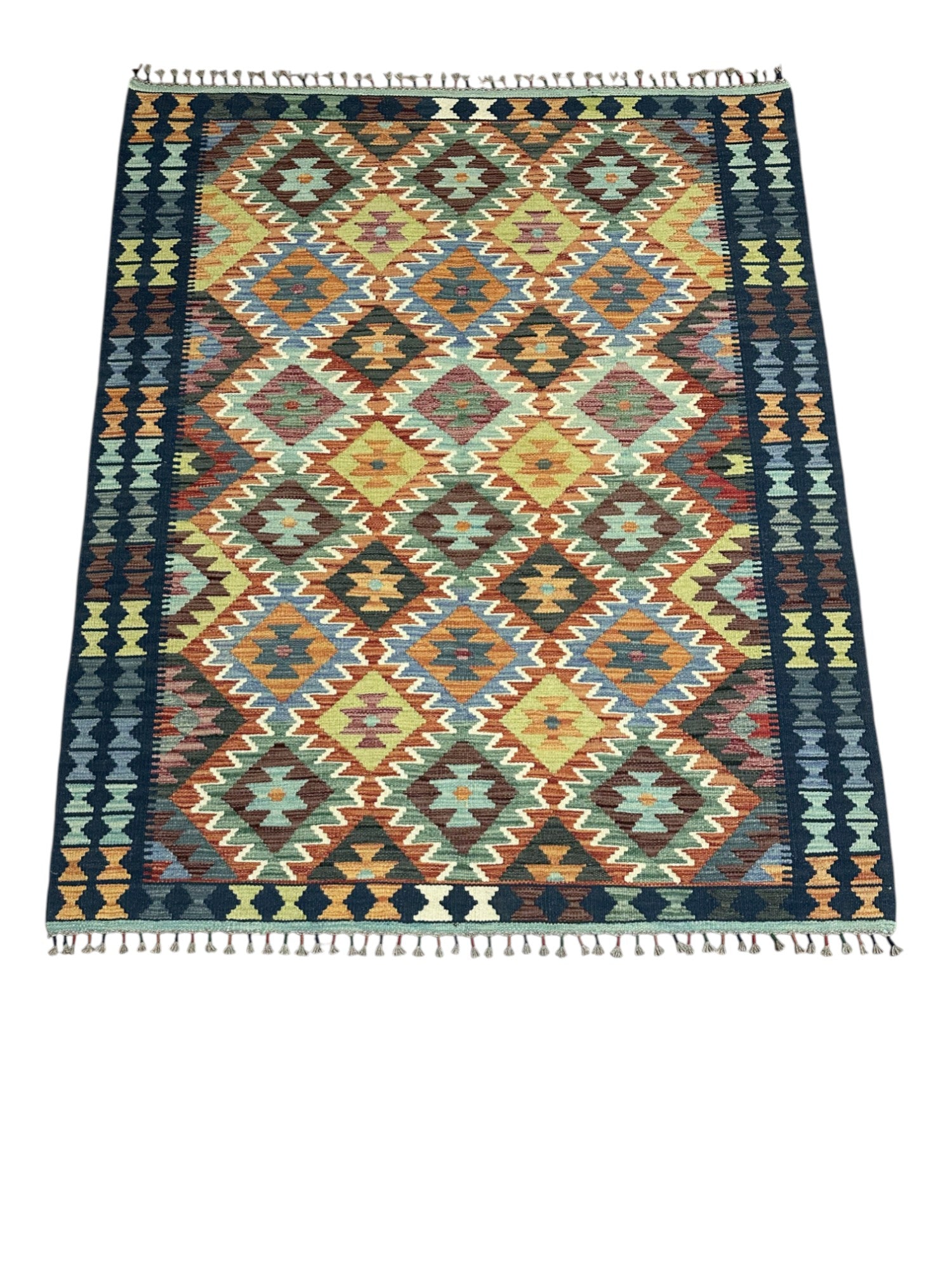 Hand-Woven Afghani Kilim Wool Rug 5'2" x 7'