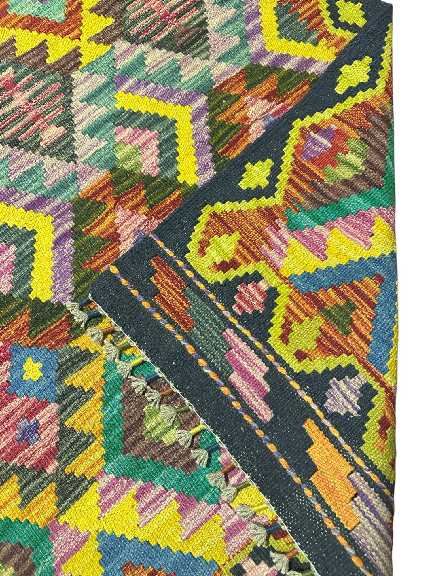 Hand-Woven Afghani Kilim Wool Rug 5'2" x 6'7"