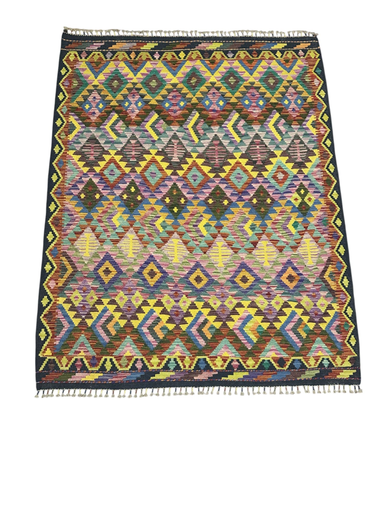 Hand-Woven Afghani Kilim Wool Rug 5'2" x 6'7"