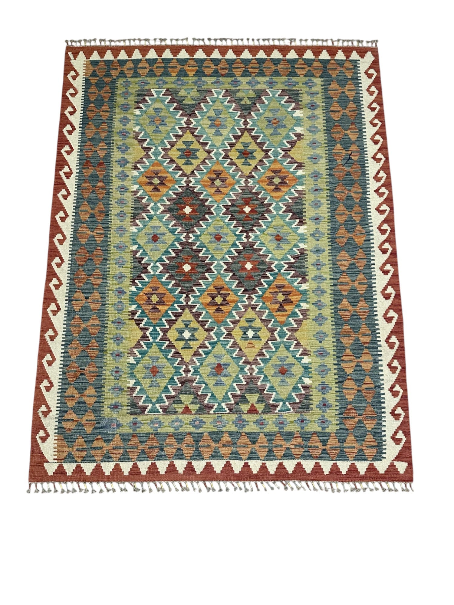 Hand-Woven Afghani Kilim Wool Rug 5'1" x 6'8"