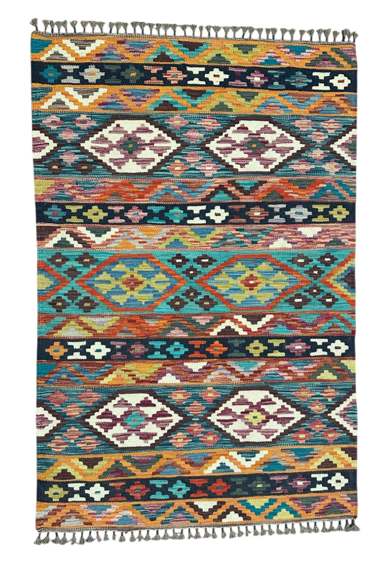 Hand-Woven Afghani Kilim Wool Rug 3'5" x 5'3"