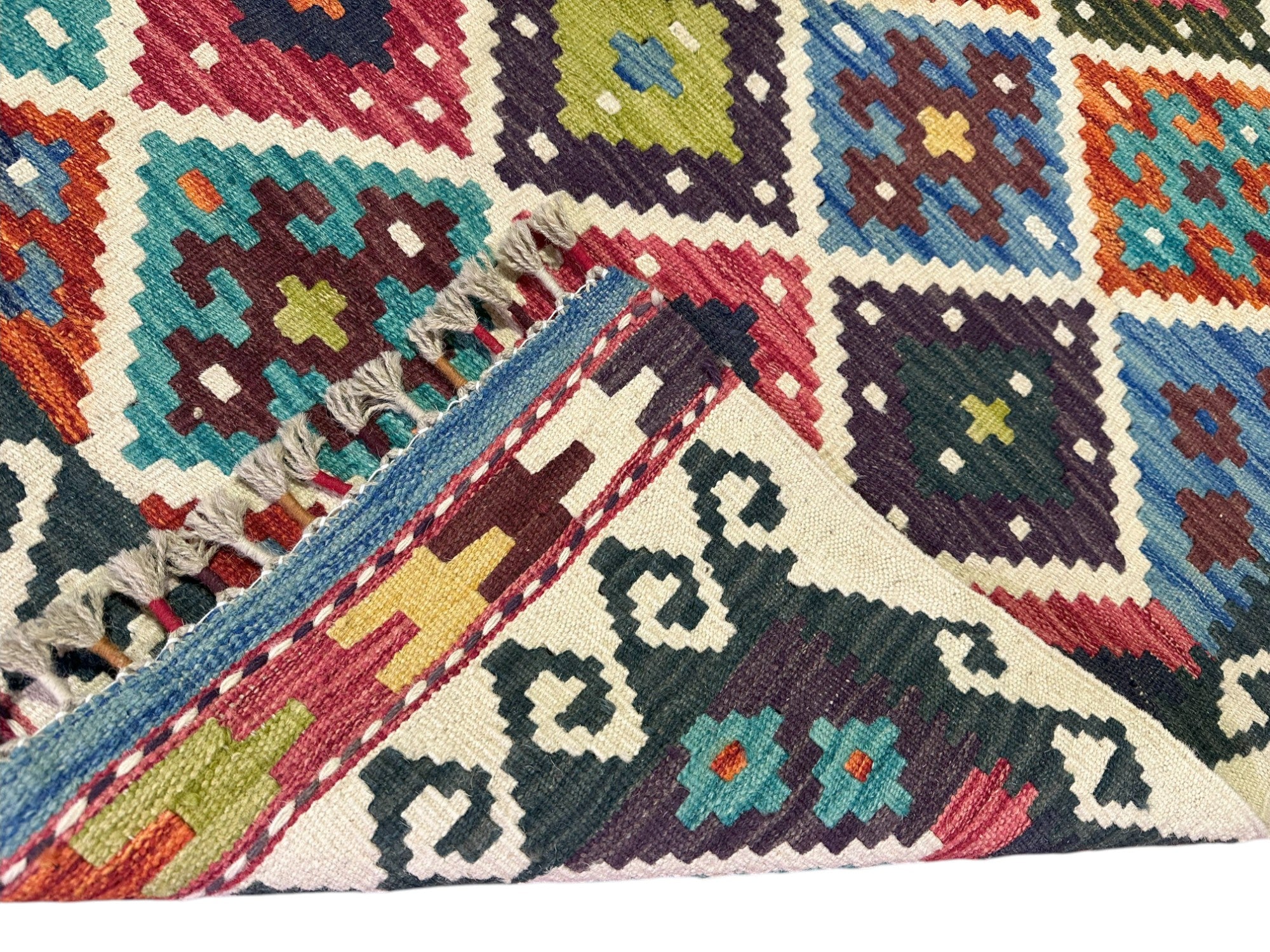 Hand-Woven Afghani Kilim Wool Rug 3'7" x 5'3"