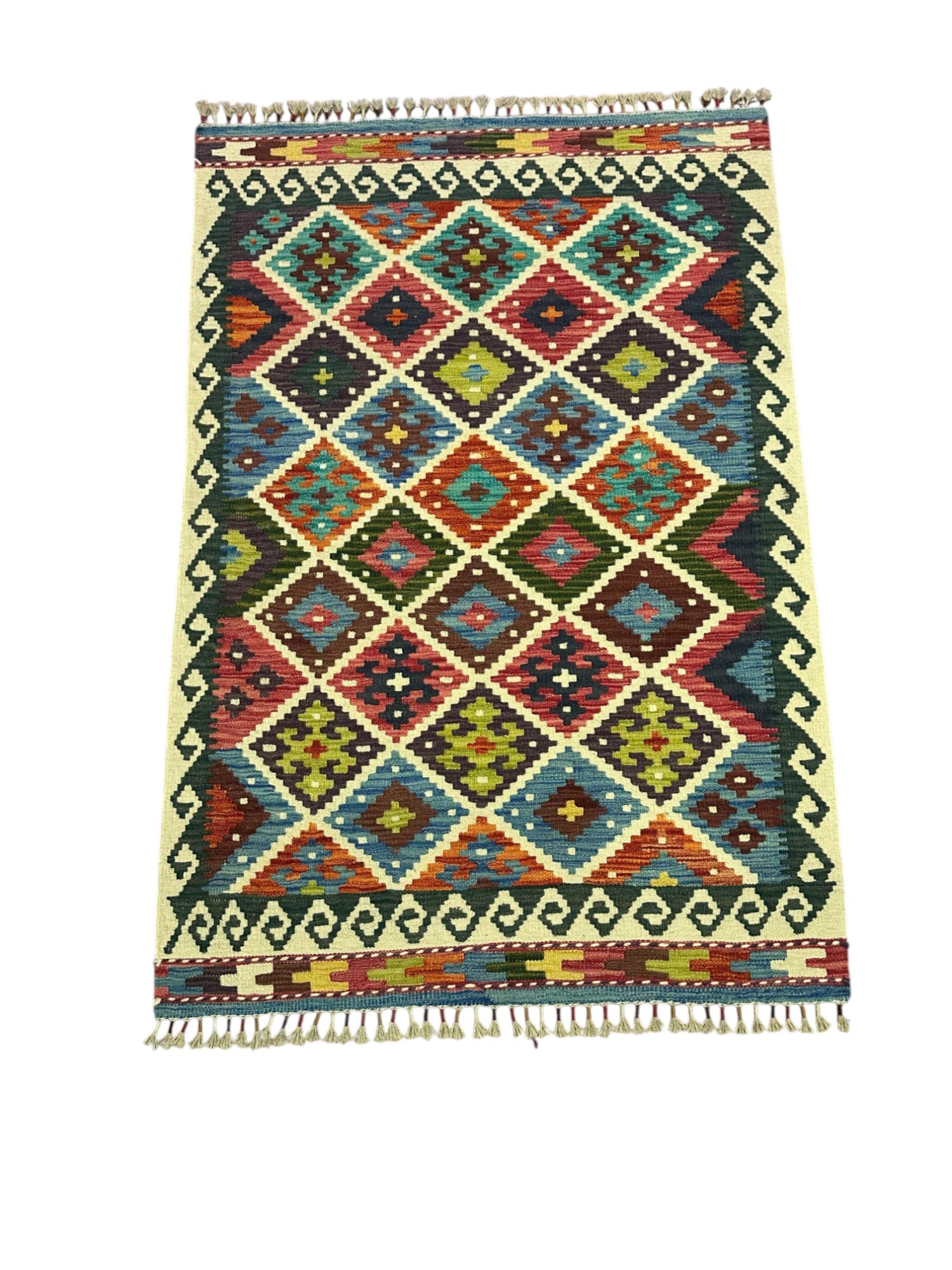 Hand-Woven Afghani Kilim Wool Rug 3'7" x 5'3"